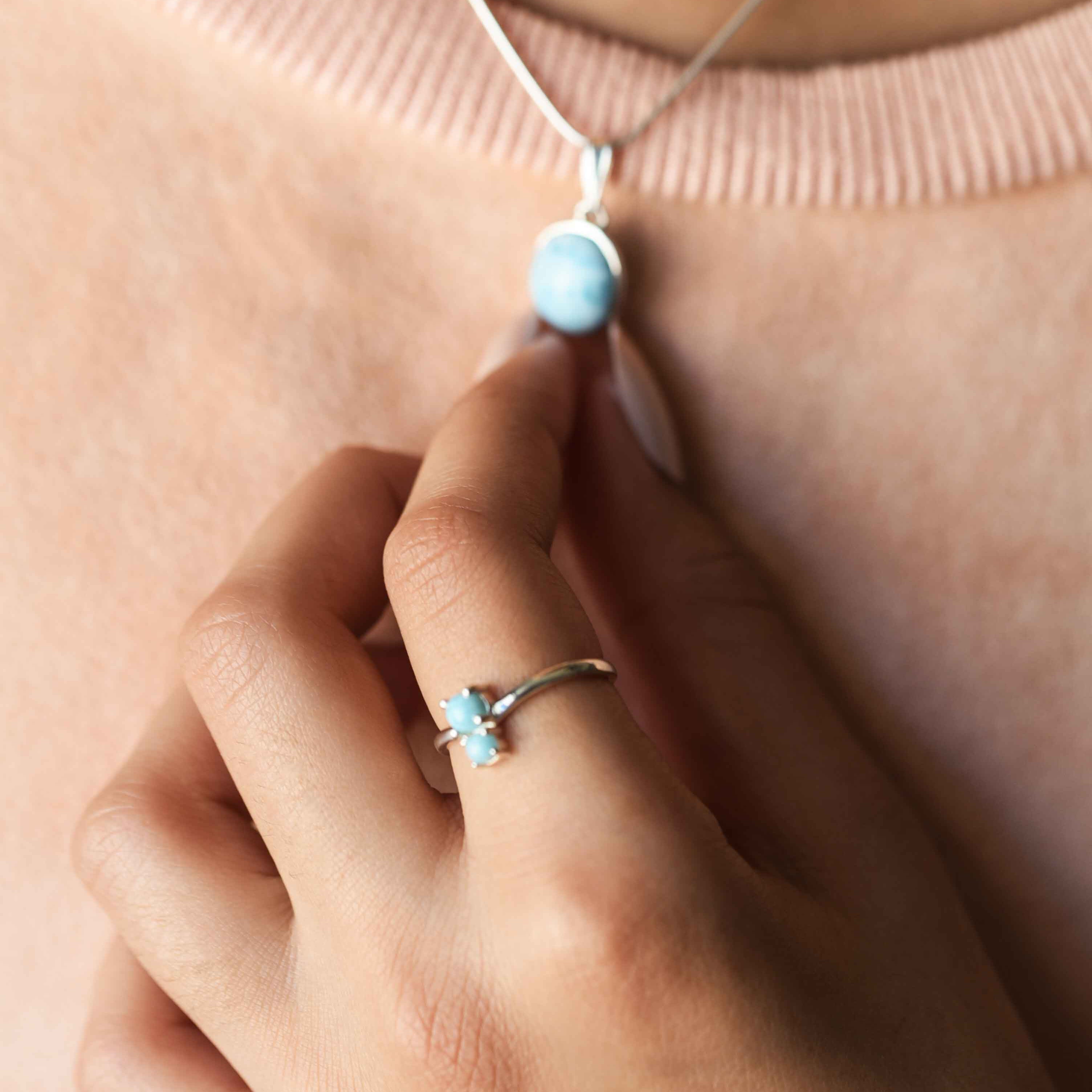 genuine larimar ring, gemstone ring, blue stone ring