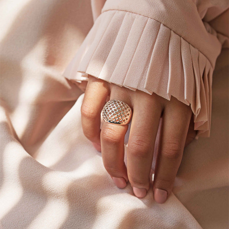 Lattice Dome Ring in 925 Sterling Silver, Modern Geometric Statement Unique Ring