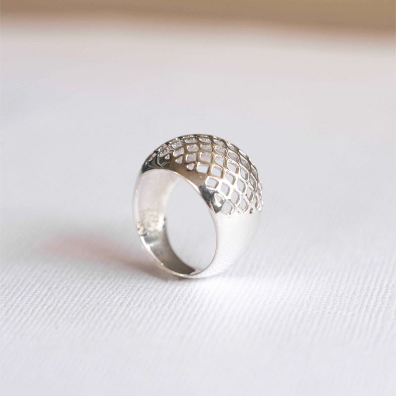 Lattice Dome Ring in 925 Sterling Silver, Modern Geometric Statement Unique Ring