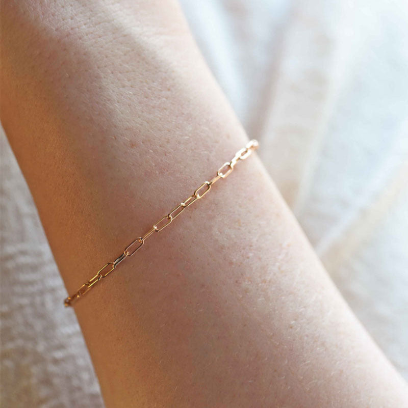 minimal link chain bracelet rose gold paperclip dainty delicate stacking layering