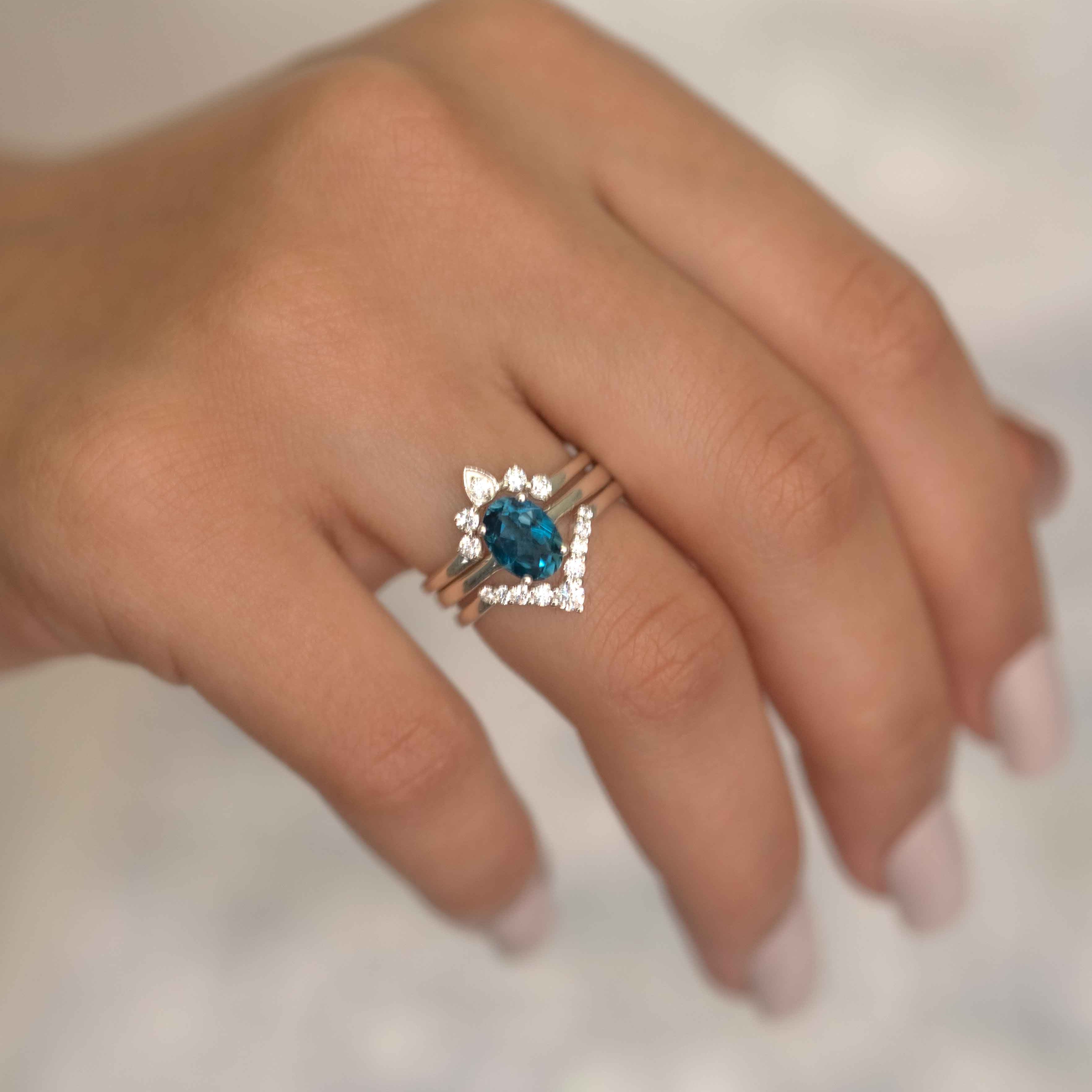 Genuine London Blue Topaz Ring in 925 Sterling Silver, Handmade Oval Solitaire Rings, Gifts for Women