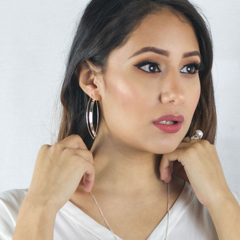 Unique Statement Silver Earrings Modern Geometric Hoops