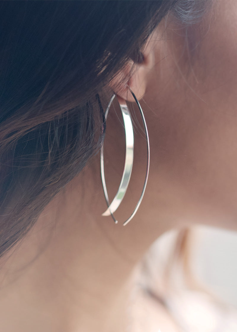 Unique Statement Silver Earrings Modern Geometric Hoops