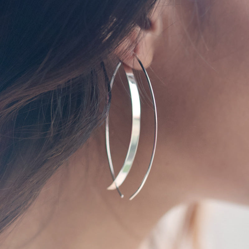 Unique Statement Silver Earrings Modern Geometric Hoops