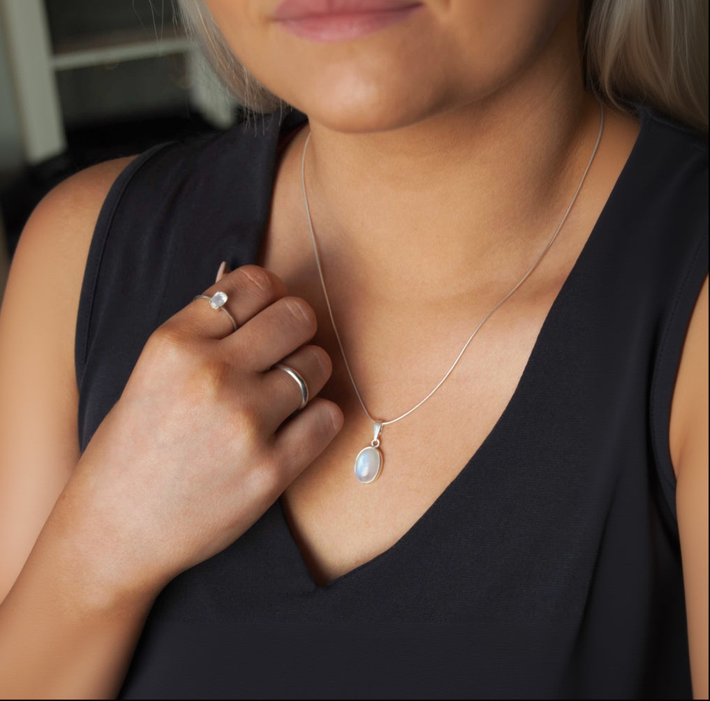 Large Moonstone Necklace in Sterling Silver