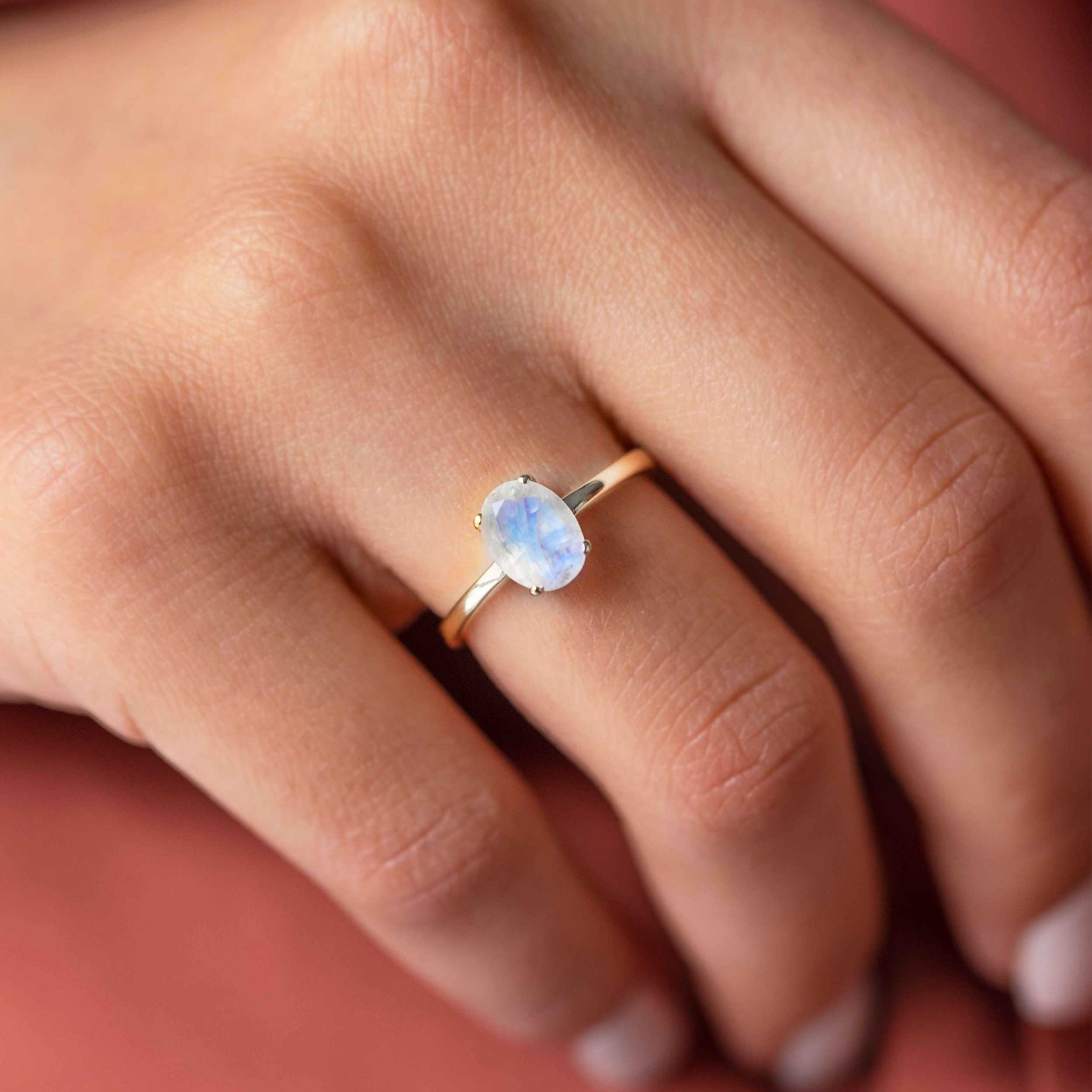 Moonstone Sterling Silver Natural Genuine Gemstone Minimalist Ring