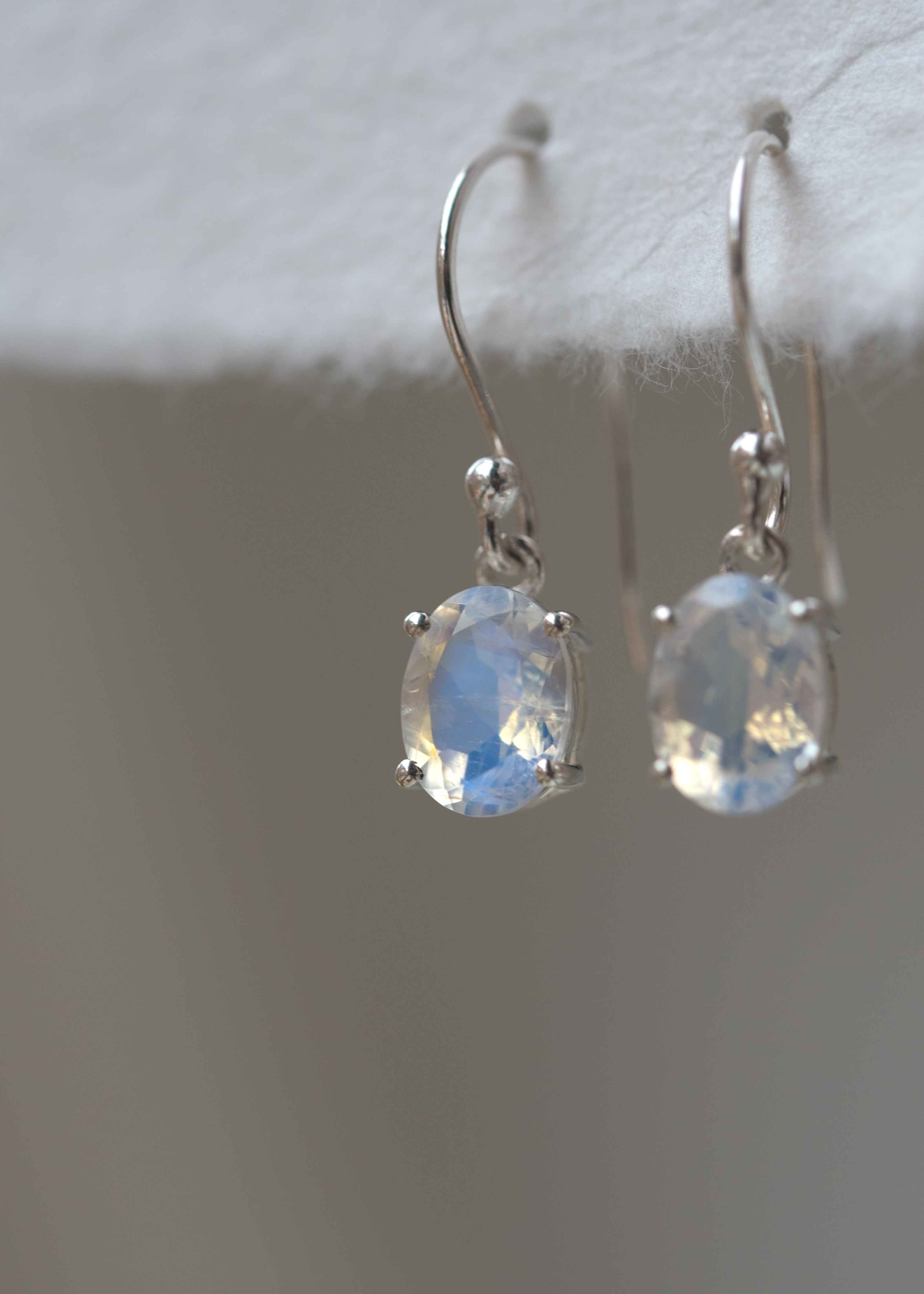 June Birthstone Blue Moonstone Sterling Silver Dangle Earrings