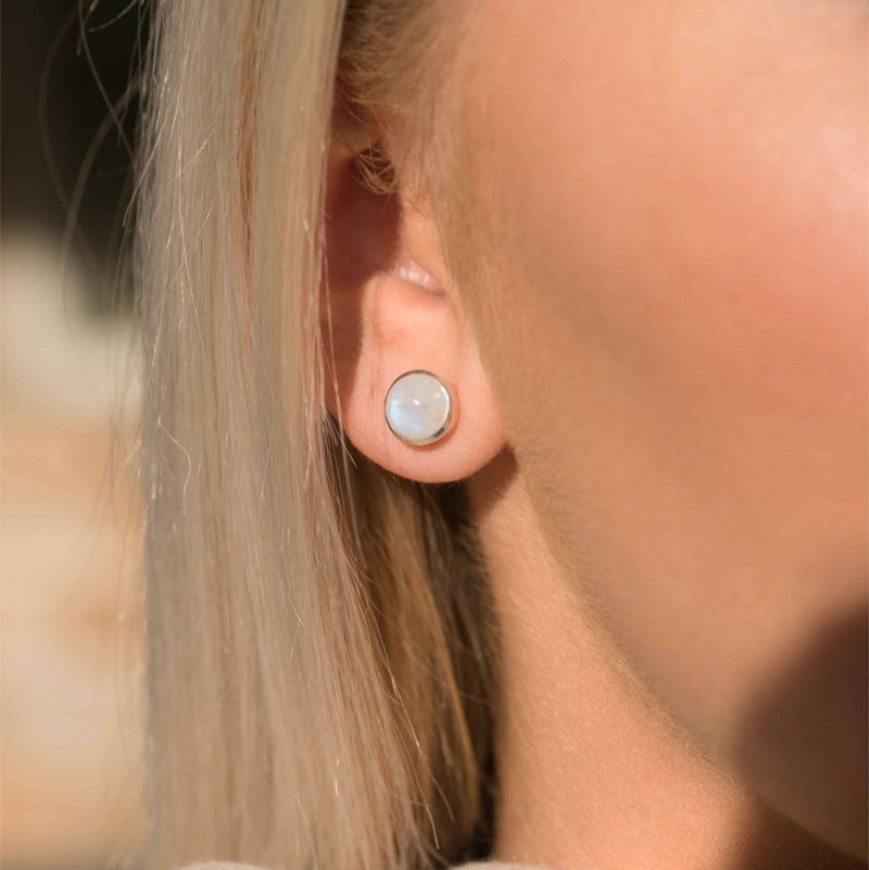 Blue Flash Moonstone Studs in Sterling Silver