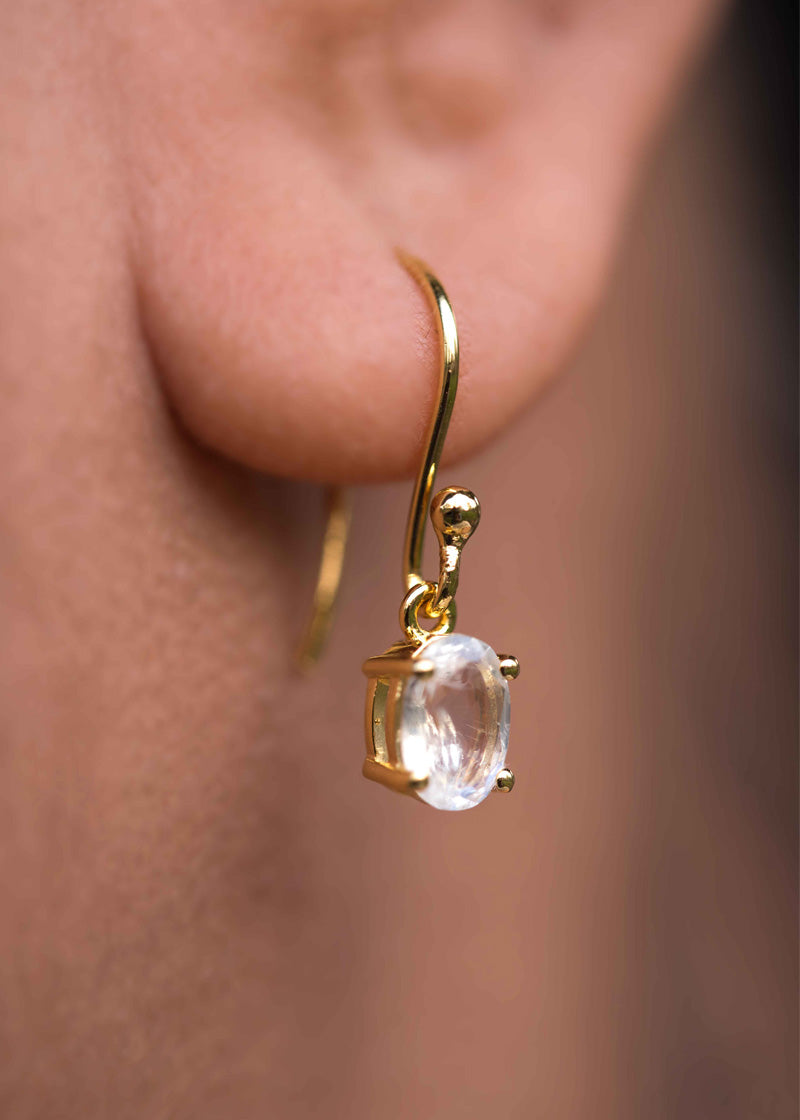Natural Blue Moonstone Gold Dangle Earrings