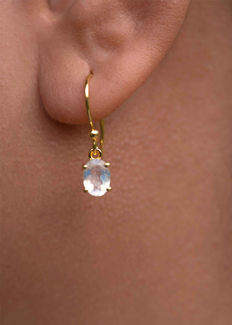Natural Blue Moonstone Gold Dangle Earrings 