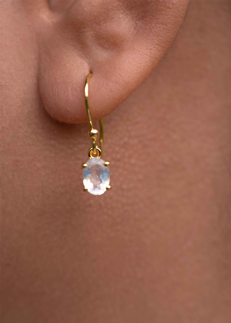 Natural Blue Moonstone Gold Dangle Earrings