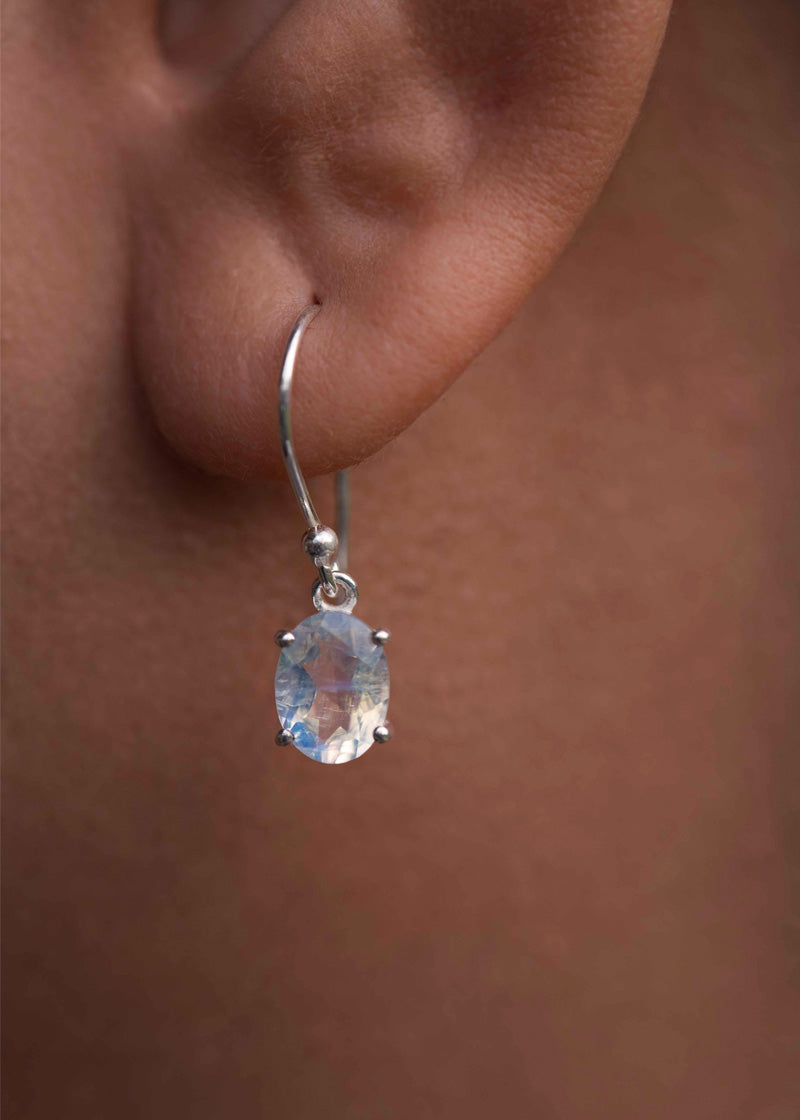 June Birthstone Blue Moonstone Sterling Silver Dangle Earrings