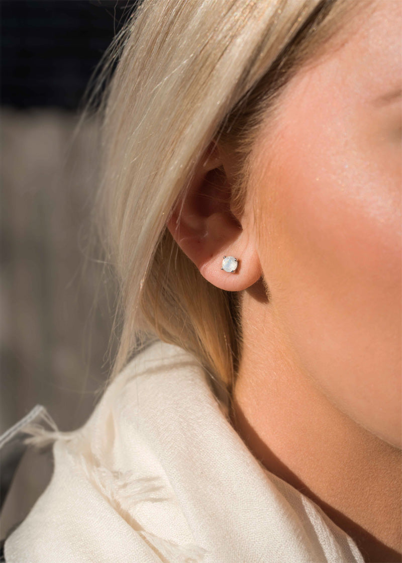 Moonstone Stud Earrings 925 sterling silver cartilage second piercing
