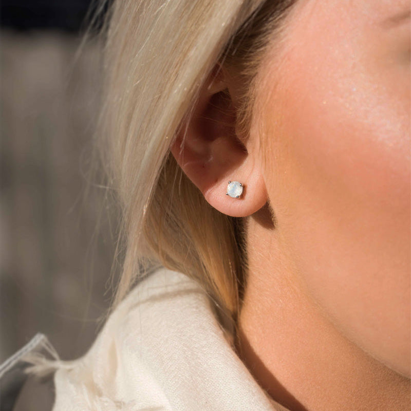 Moonstone Stud Earrings 925 sterling silver cartilage second piercing