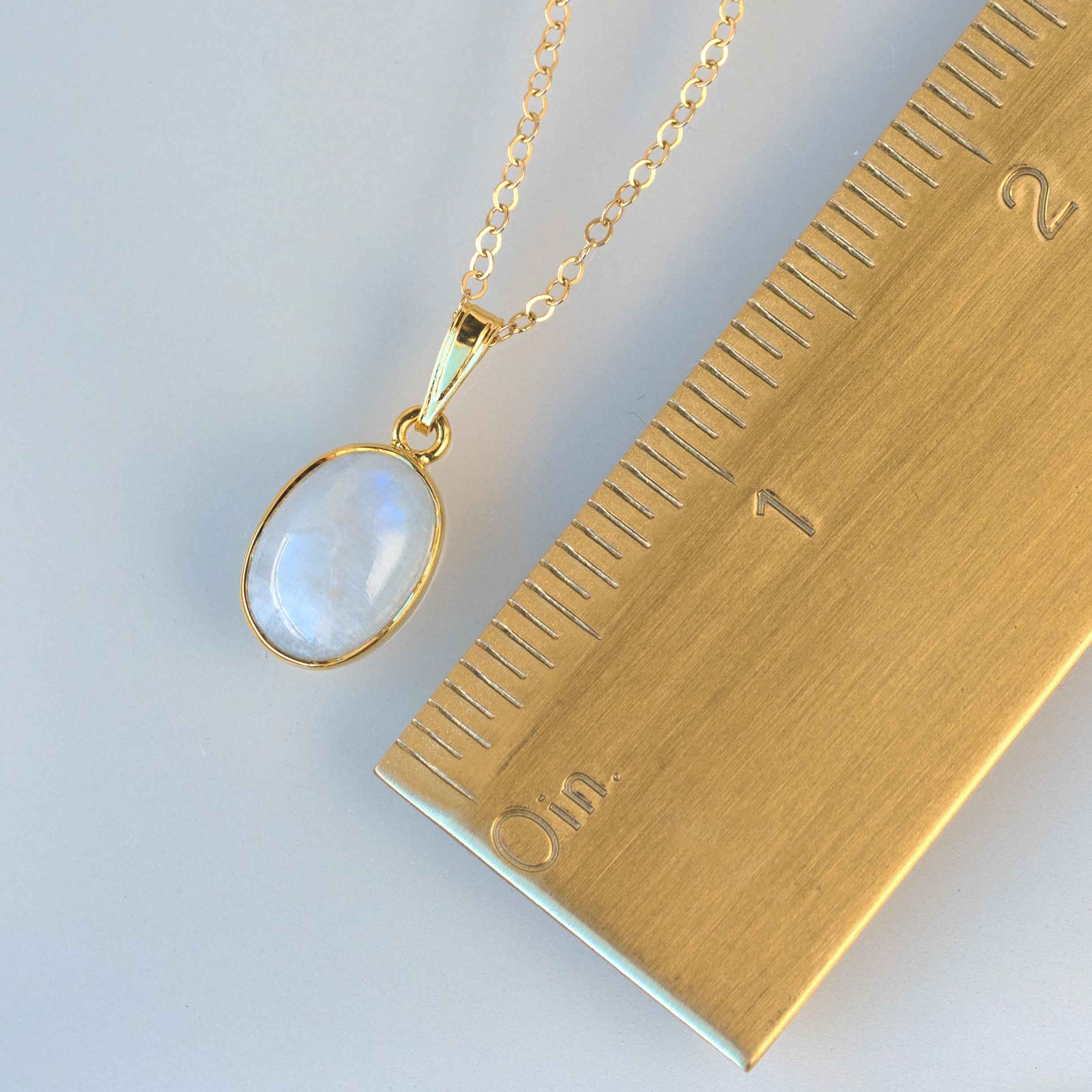 gold moonstone necklace large gemstone june birthstone birthday gift rainbow moonstone