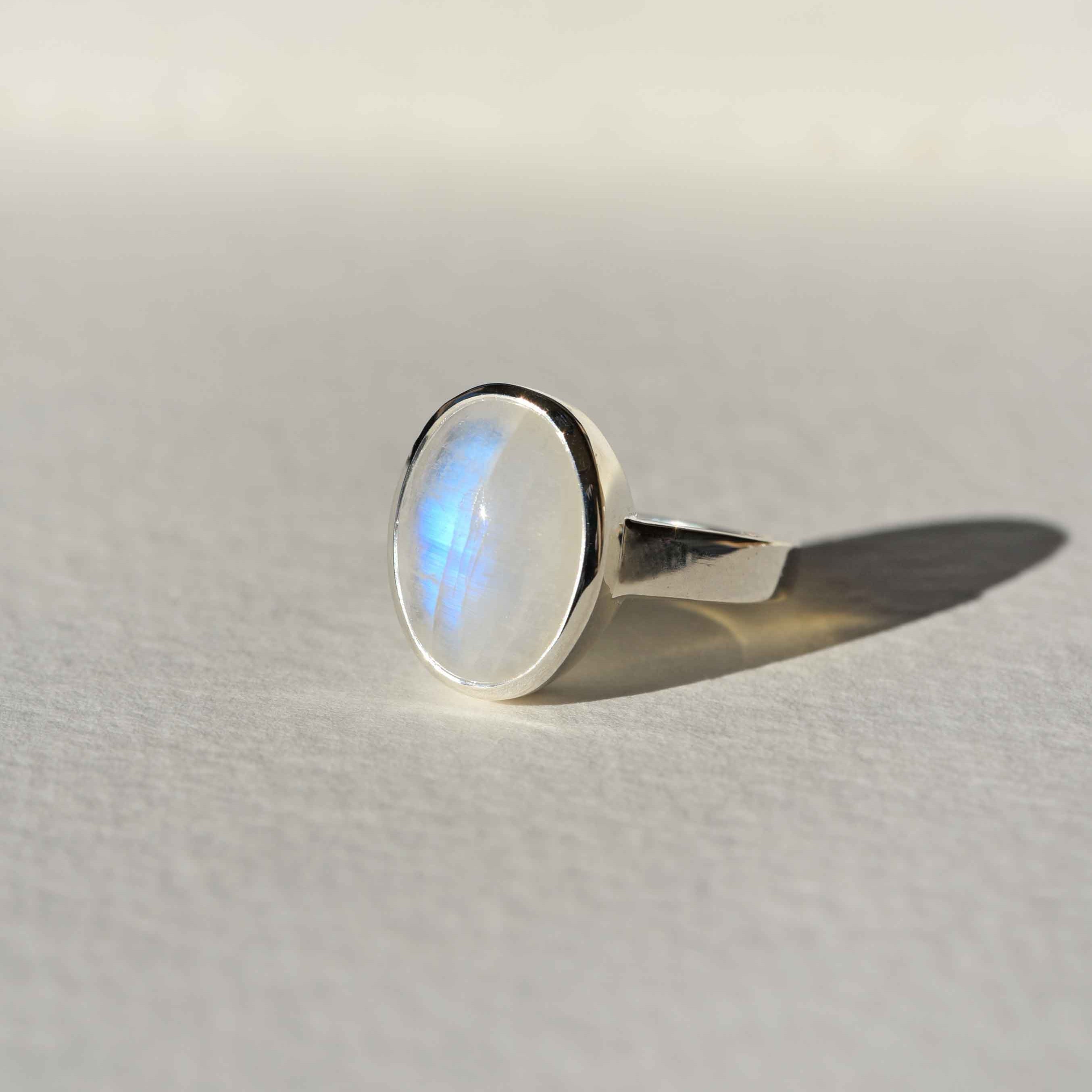 Large Moonstone Ring in Sterling Silver, Genuine Natural Moonstone Ring
