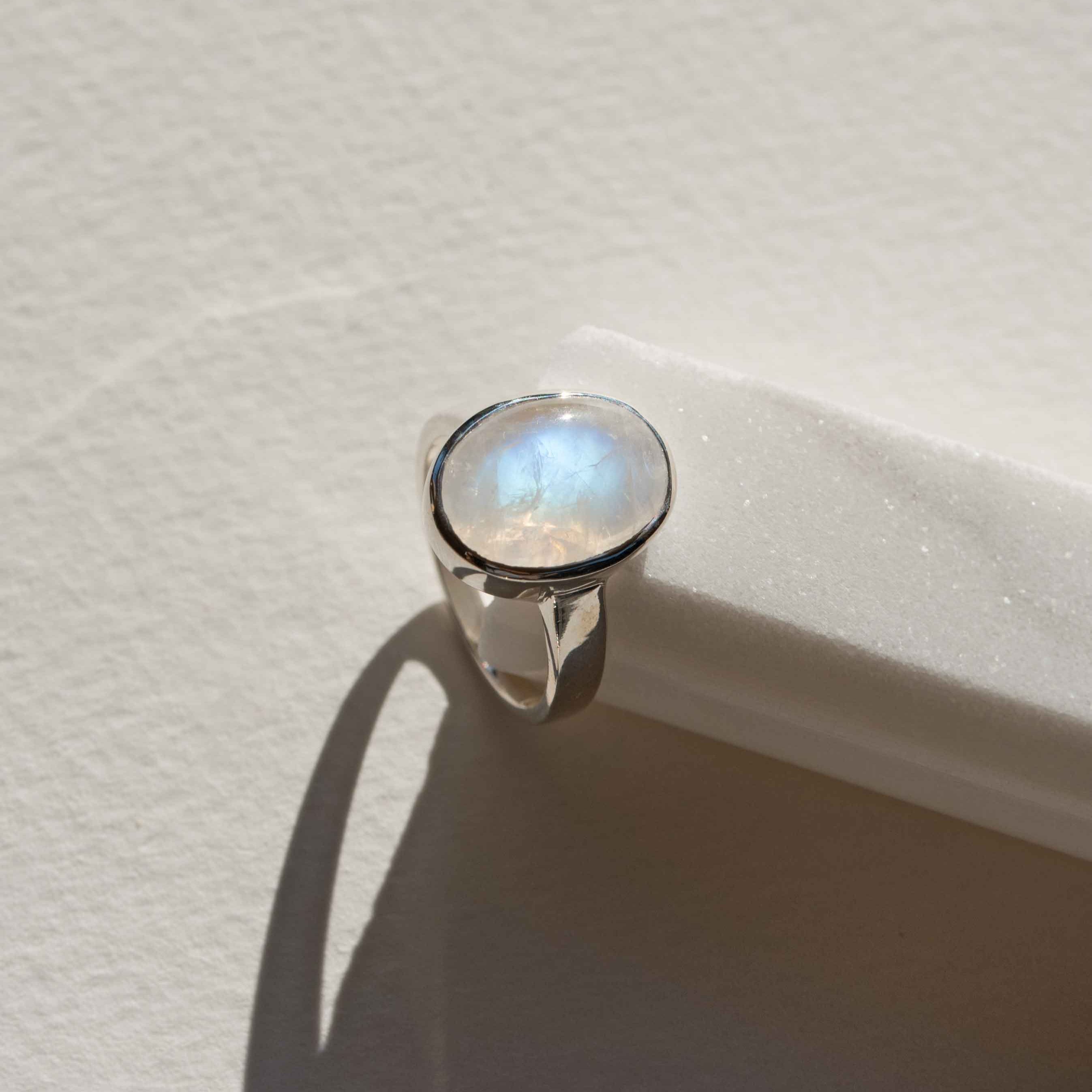 Large Moonstone Ring in Sterling Silver, Genuine Natural Moonstone Ring
