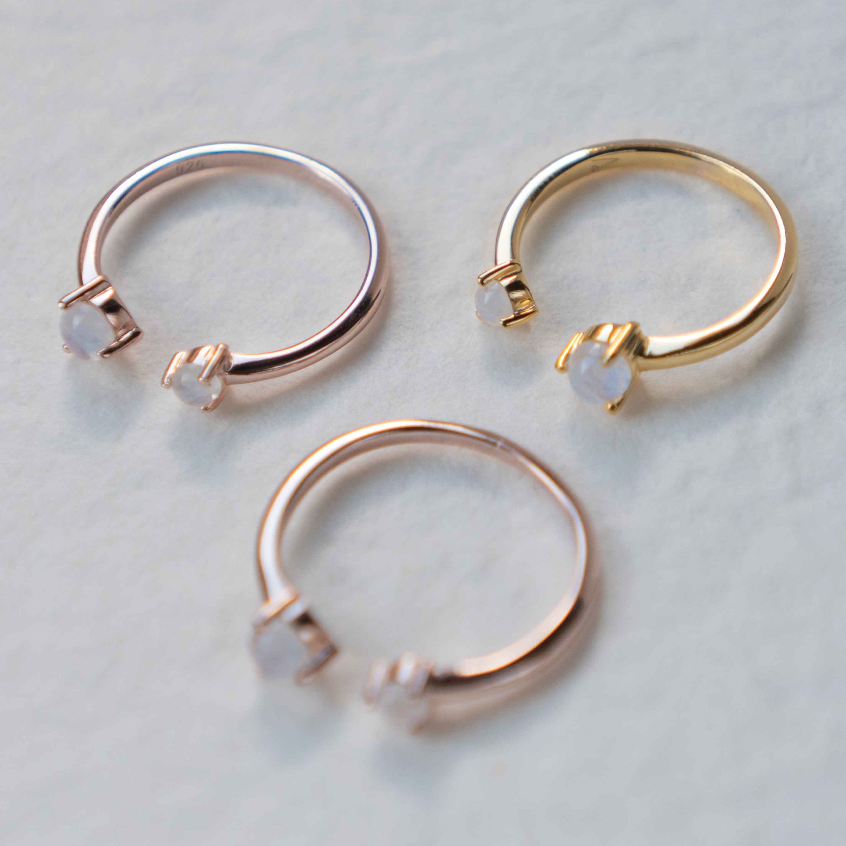 Moonstone Ring in Rose Gold Adjustable blue flash birthstone gifts for women
