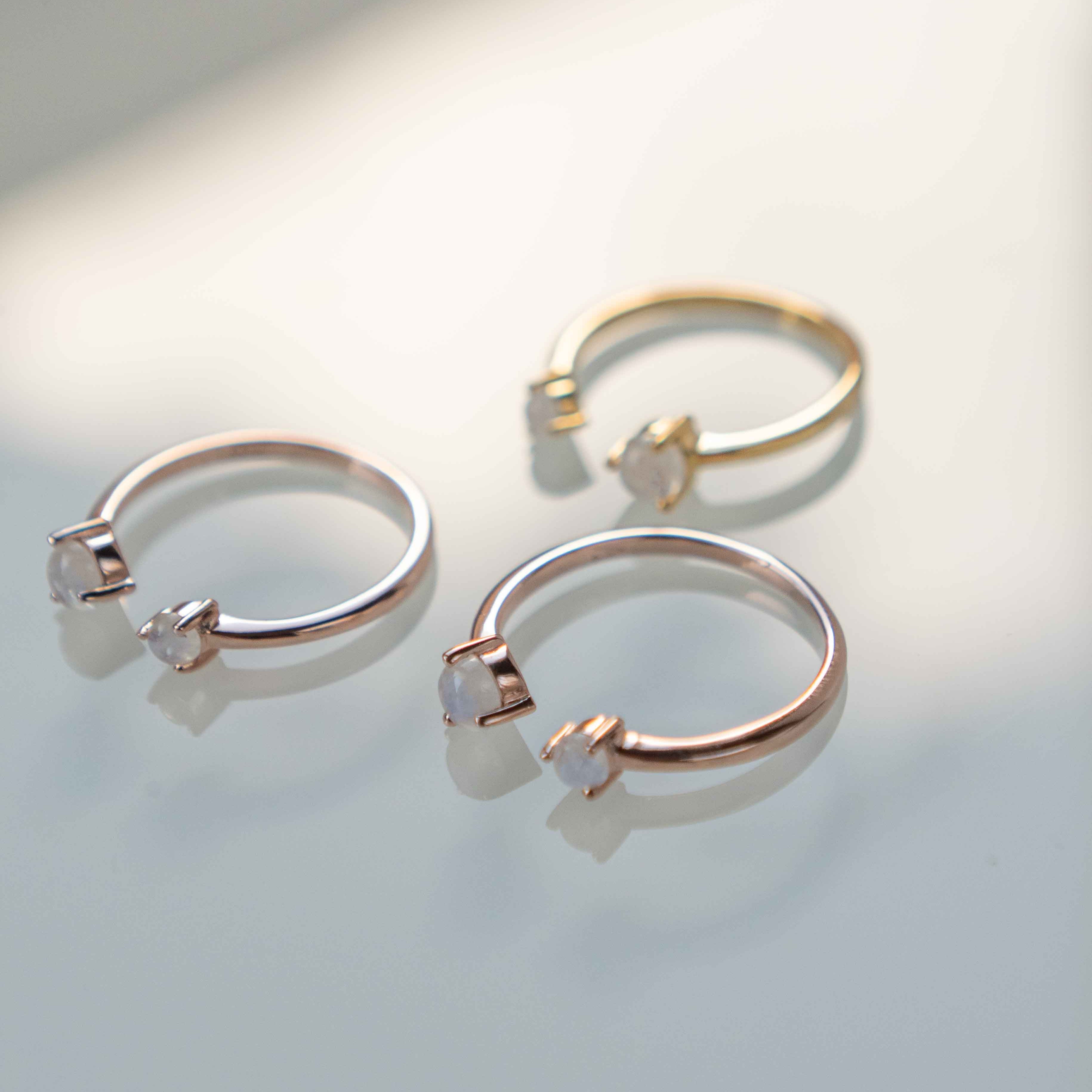 Moonstone Ring in Rose Gold Adjustable blue flash birthstone gifts for women