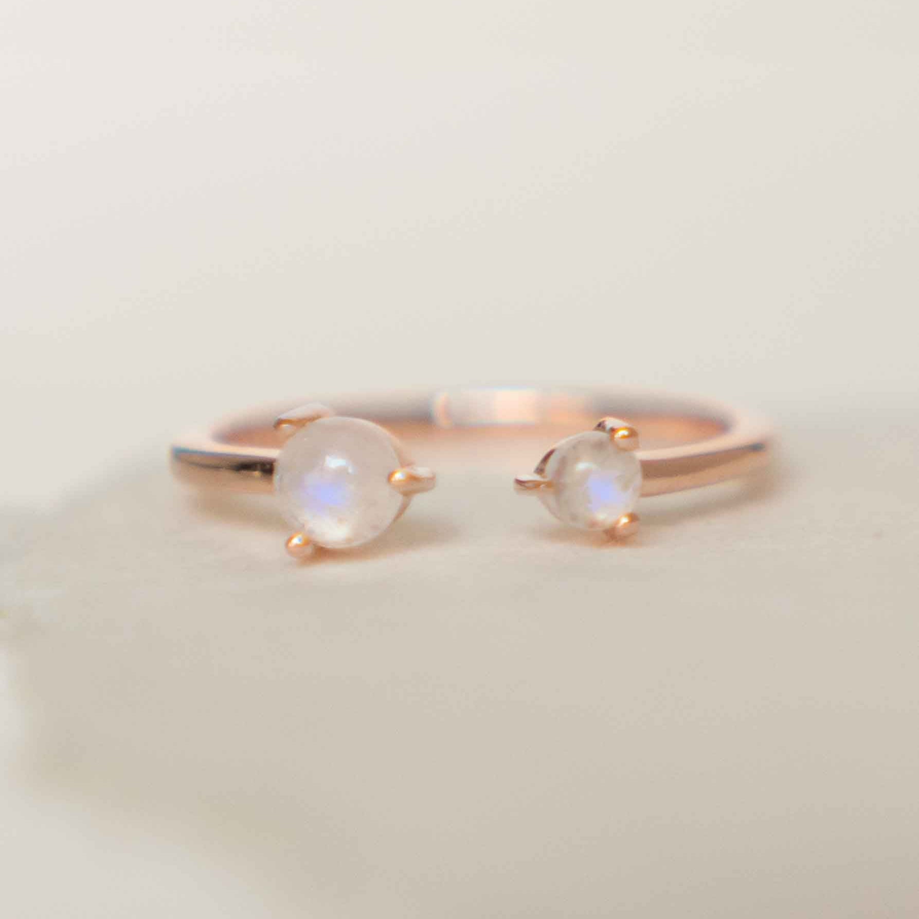 Moonstone Ring in Rose Gold Adjustable blue flash birthstone gifts for women