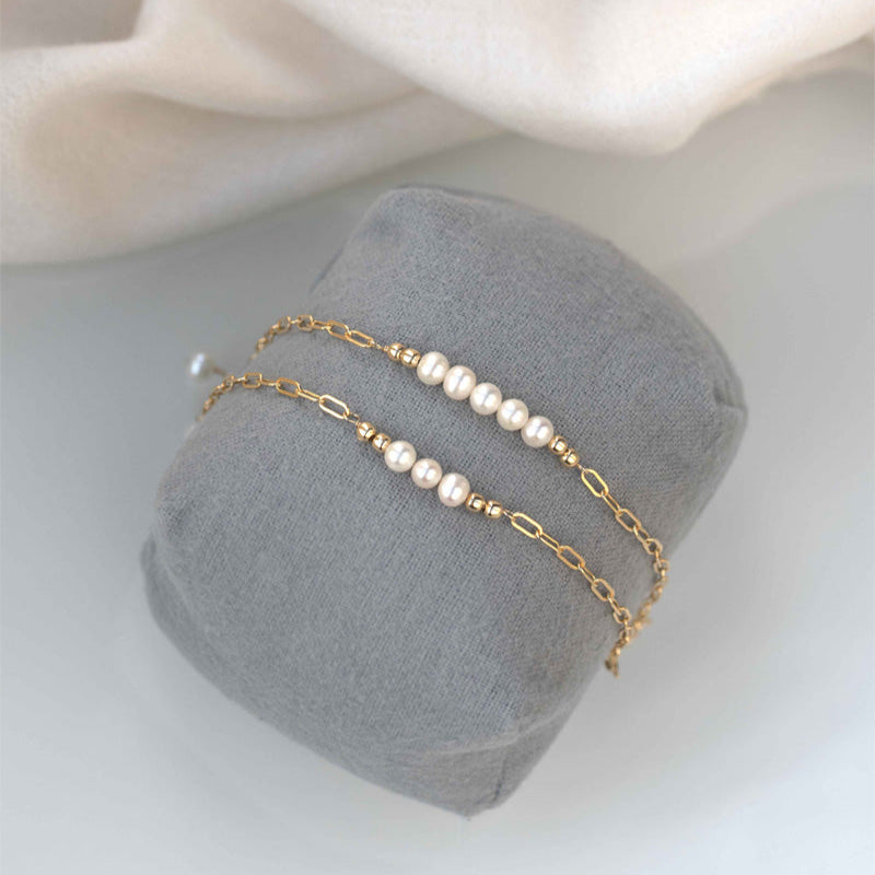 Mother Daughter Pearl Bracelet Set, Mommy and me jewelry, mother daughter gold jewelry