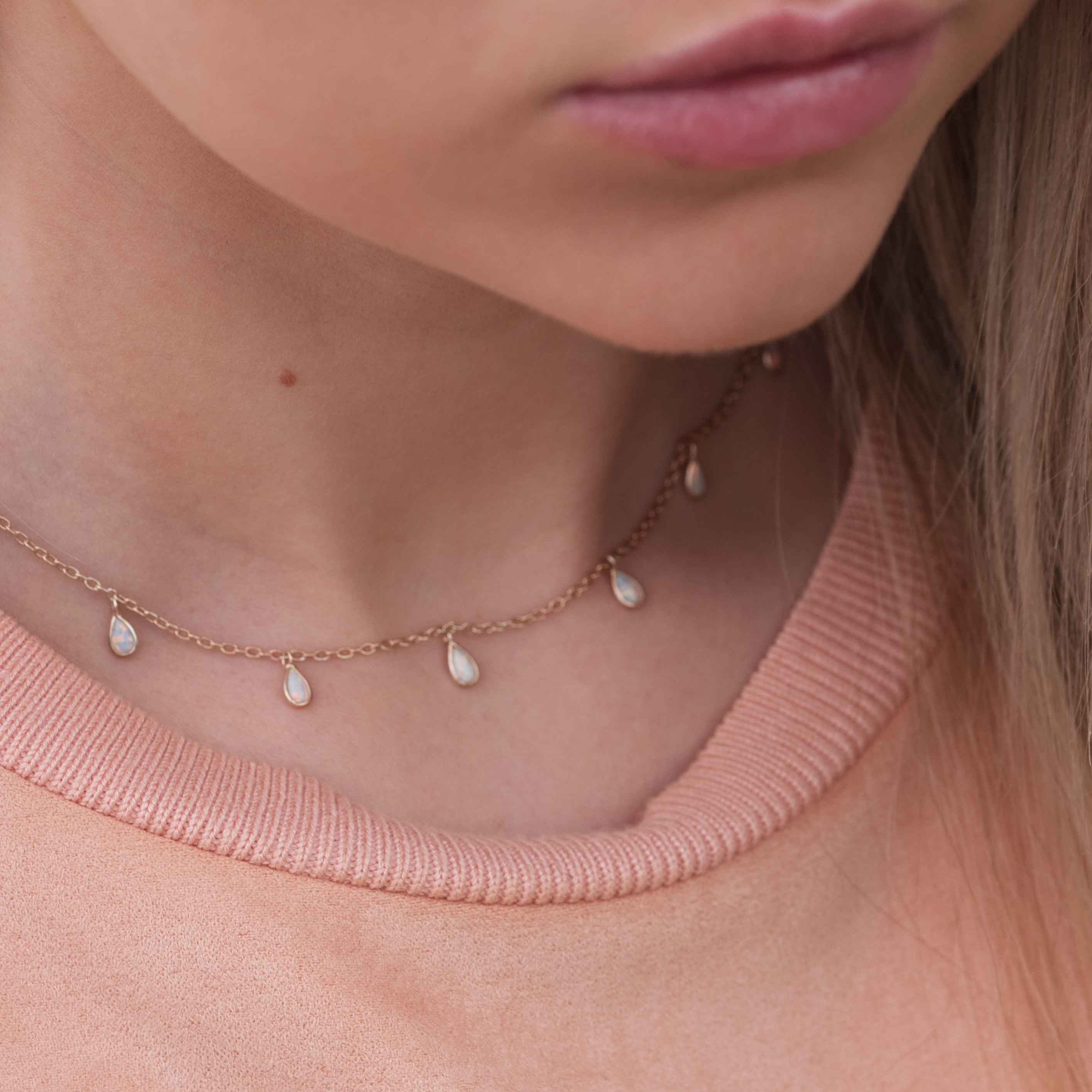 Delicate Gold Choker, opal necklace, opal drops necklace rose gold