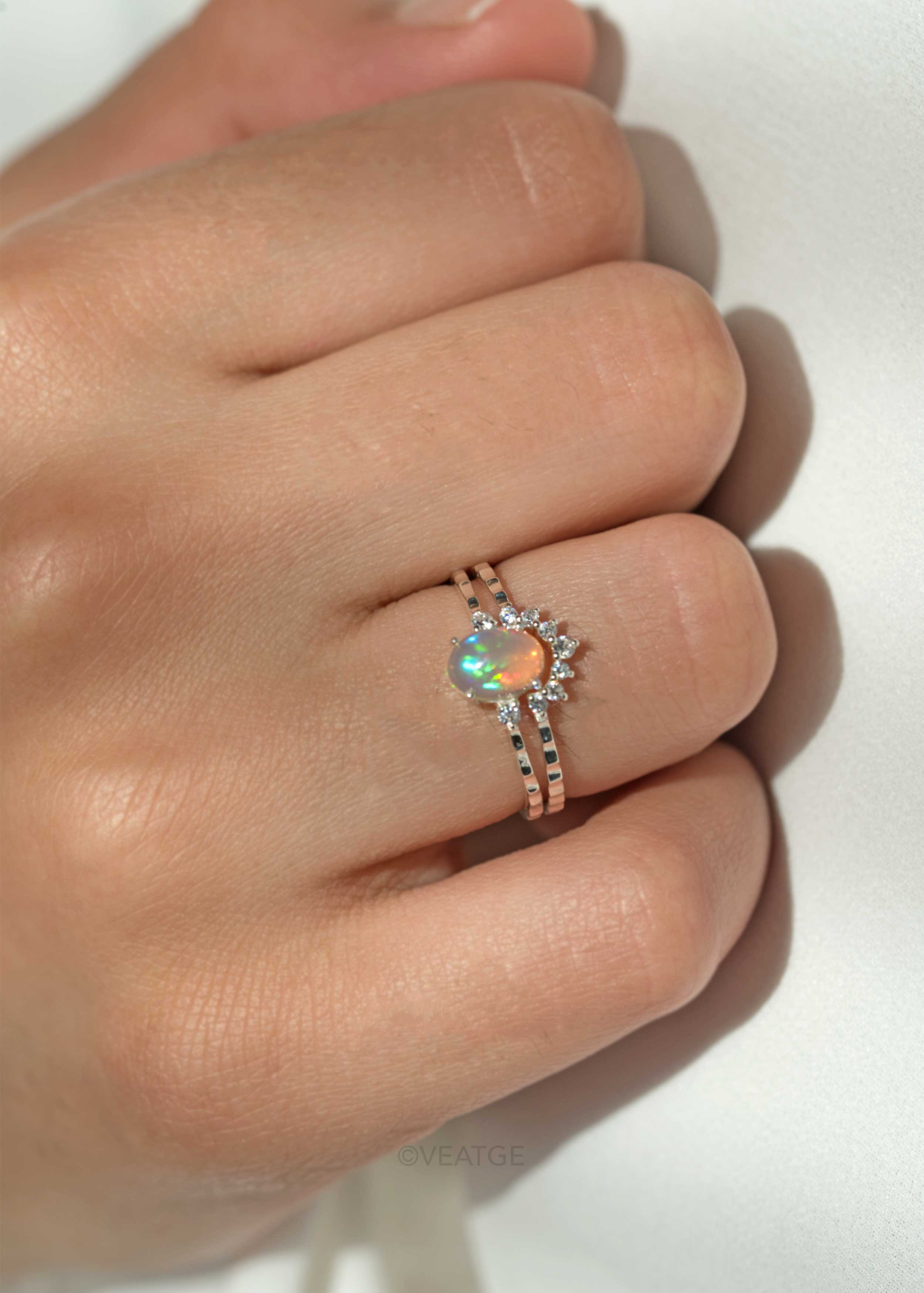 Opal stacking ring silver