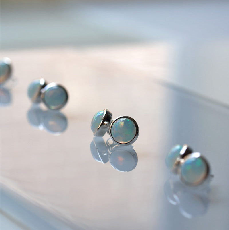 Opal Large Studs Earrings in Sterling Silver