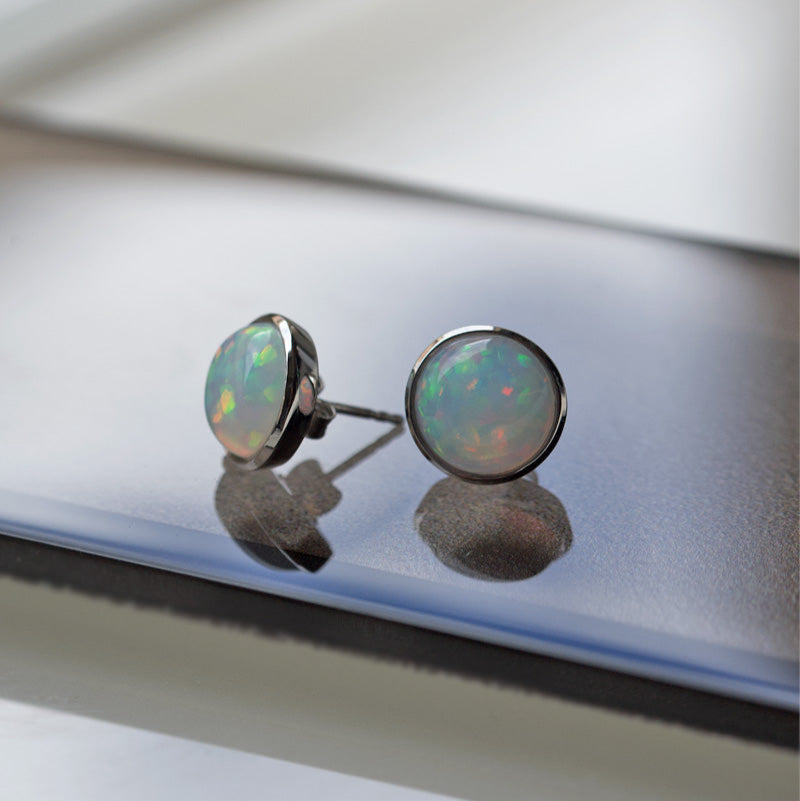 Opal Large Studs Earrings in Sterling Silver