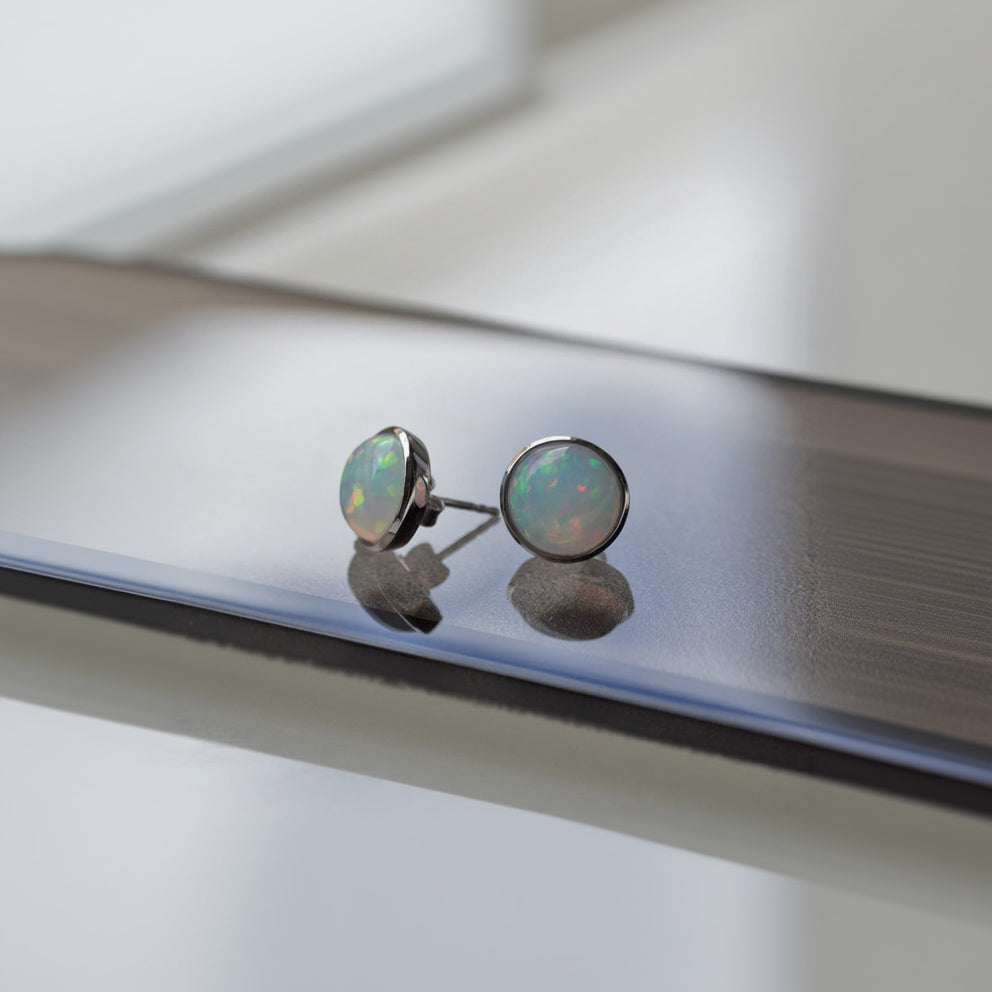 Opal Large Studs Earrings in Sterling Silver