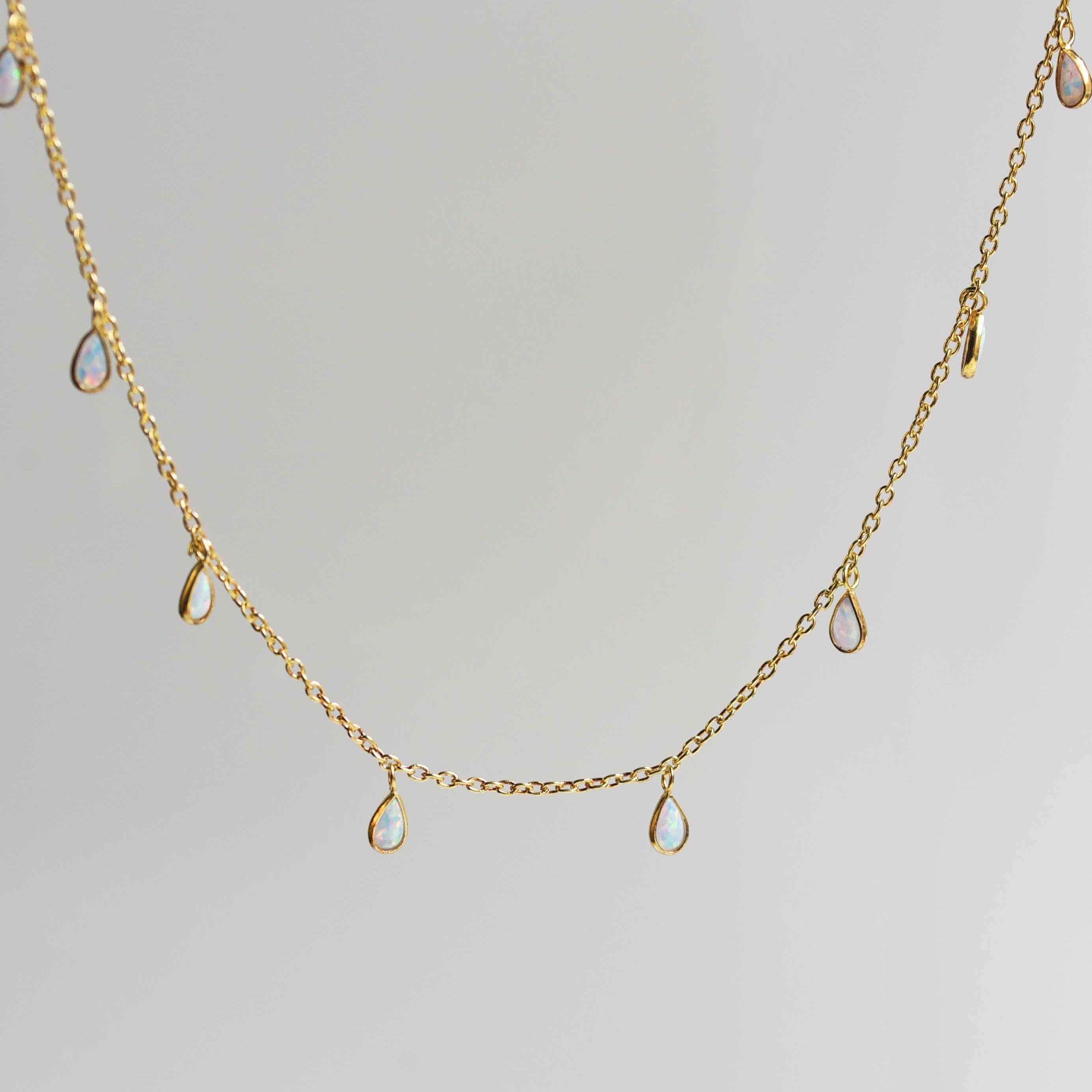 Delicate Gold Choker, opal necklace, opal drops necklace rose gold