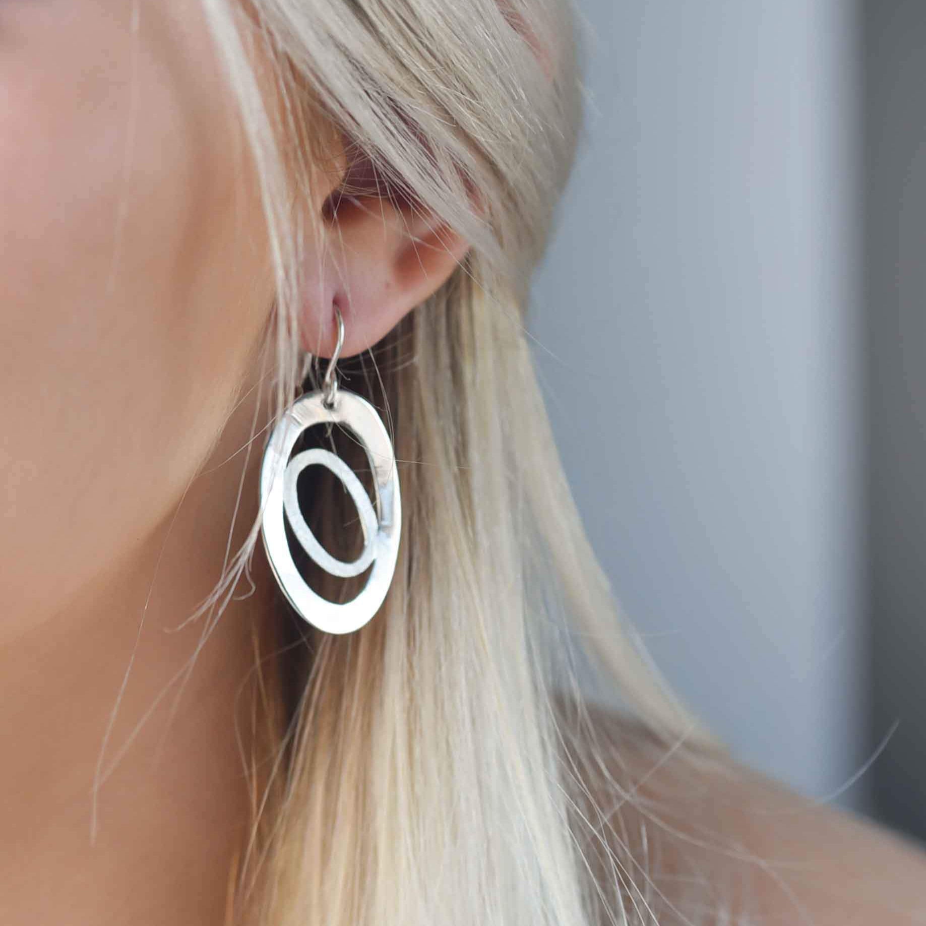 silver dangle earrings, oval statement earrings, 925 silver earrings