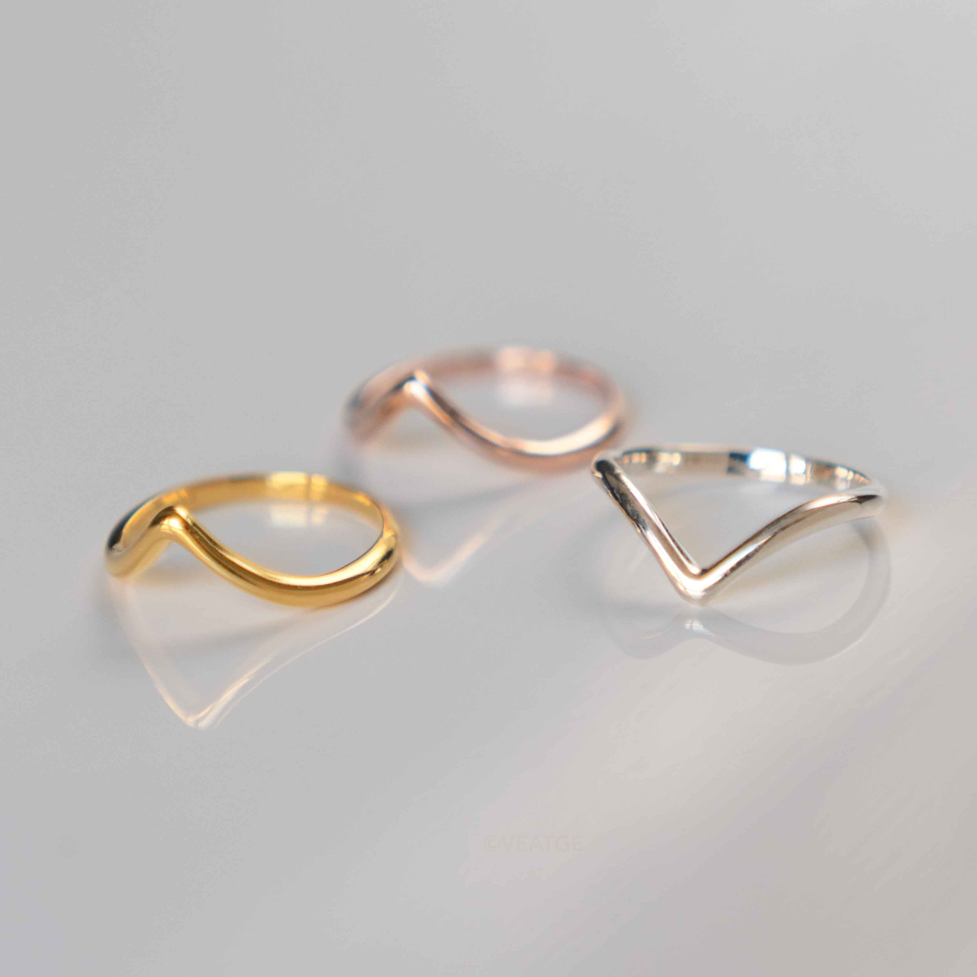 Plain Peak Ring Chevron V Pointy Curved Stackable Wishbone Ring Stacking in Silver Gold Rose Gold