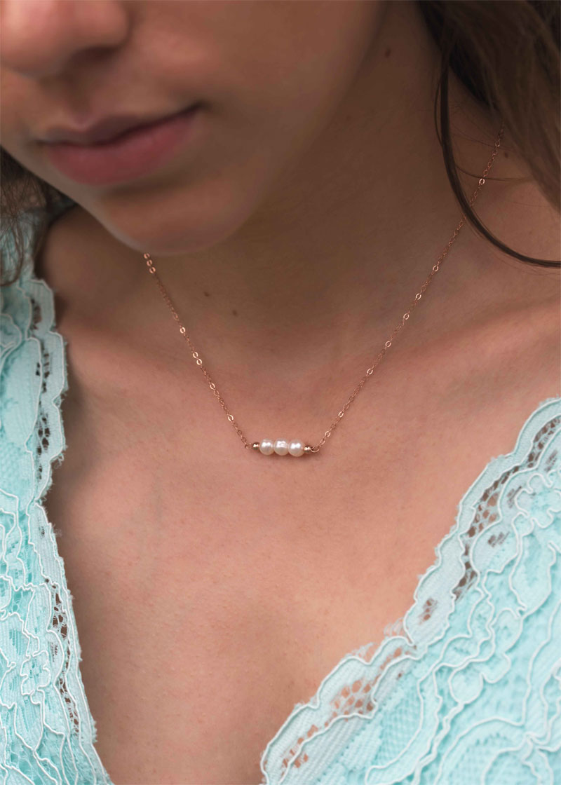 Pearl Bar Necklace Delicate Rose Gold Bridesmaid gifts wedding