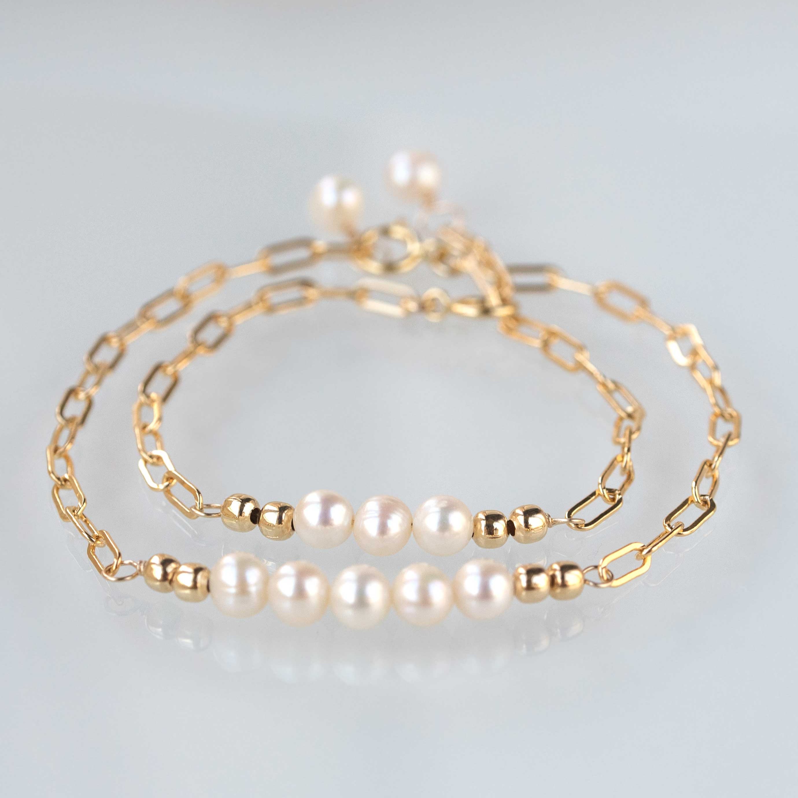 Mother Daughter Pearl Bracelet Set, Mommy and me jewelry, mother daughter gold jewelry