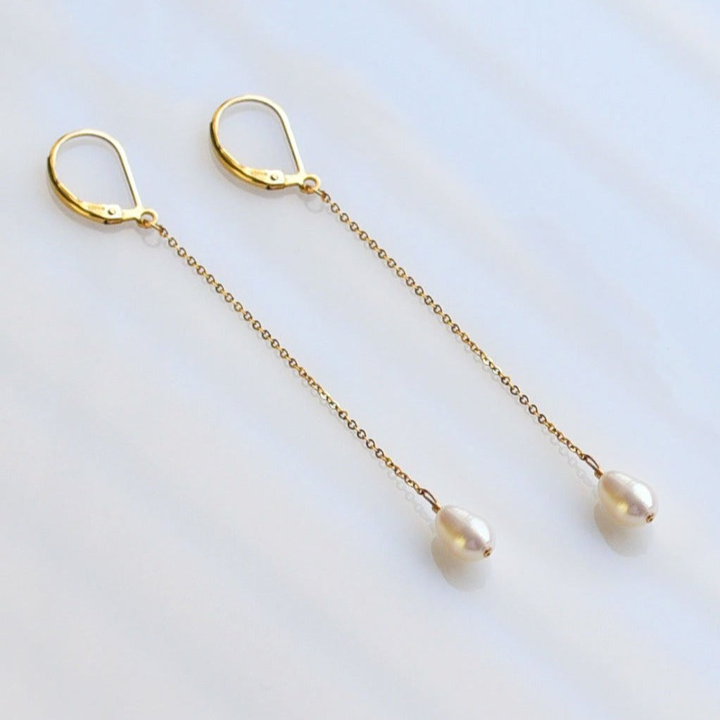 Pearl Drop Threaders Earrings Bridal Wedding Earrings