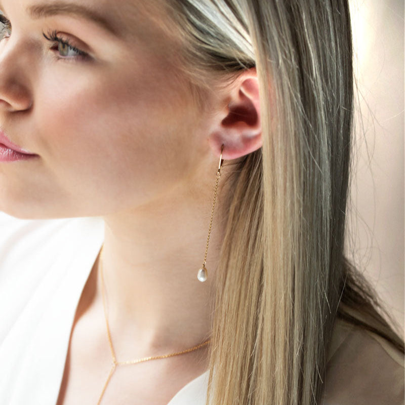 Pearl Drop Threaders Earrings Bridal Wedding Earrings Gift for her women