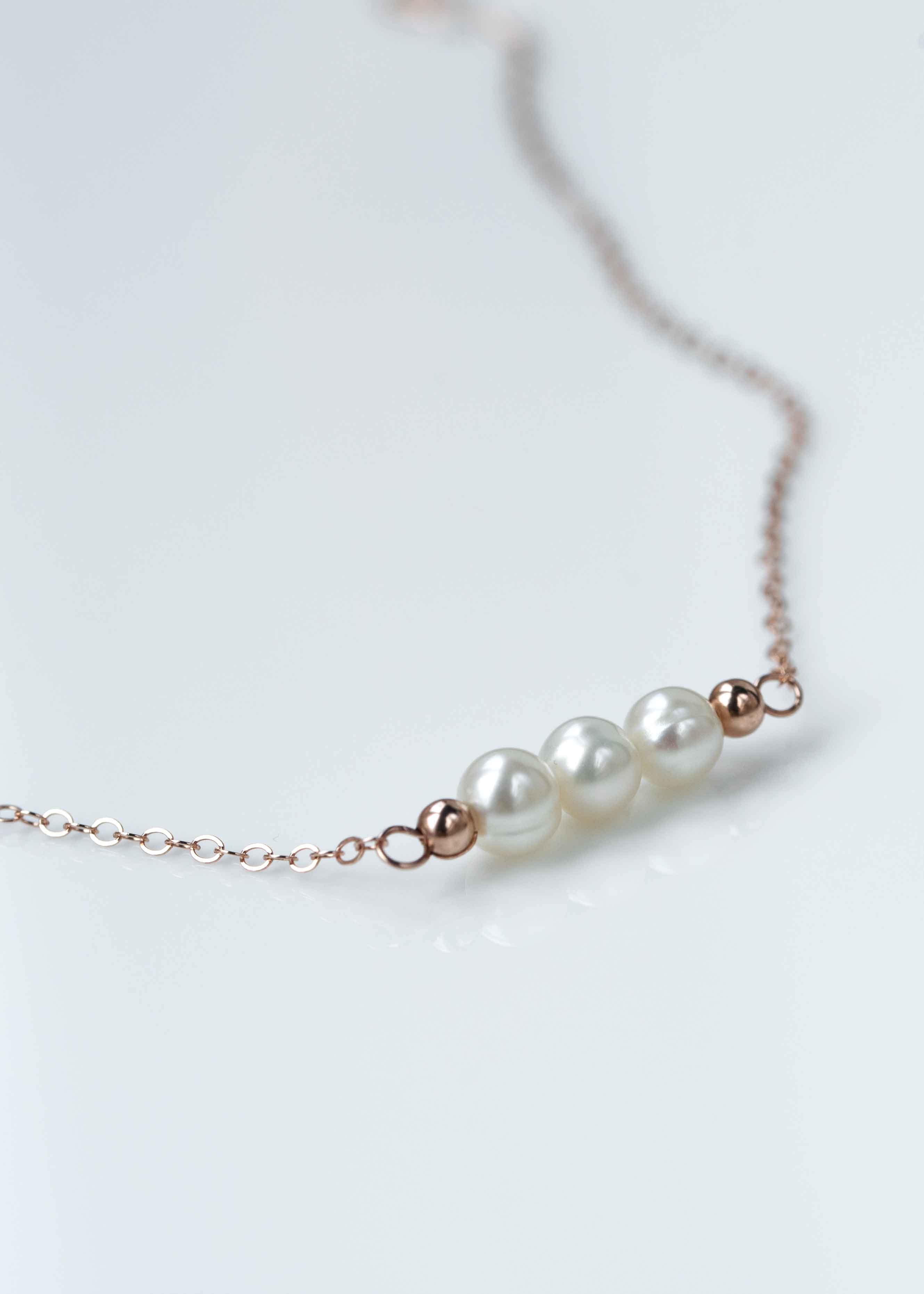 Pearl Bar Necklace Delicate Rose Gold