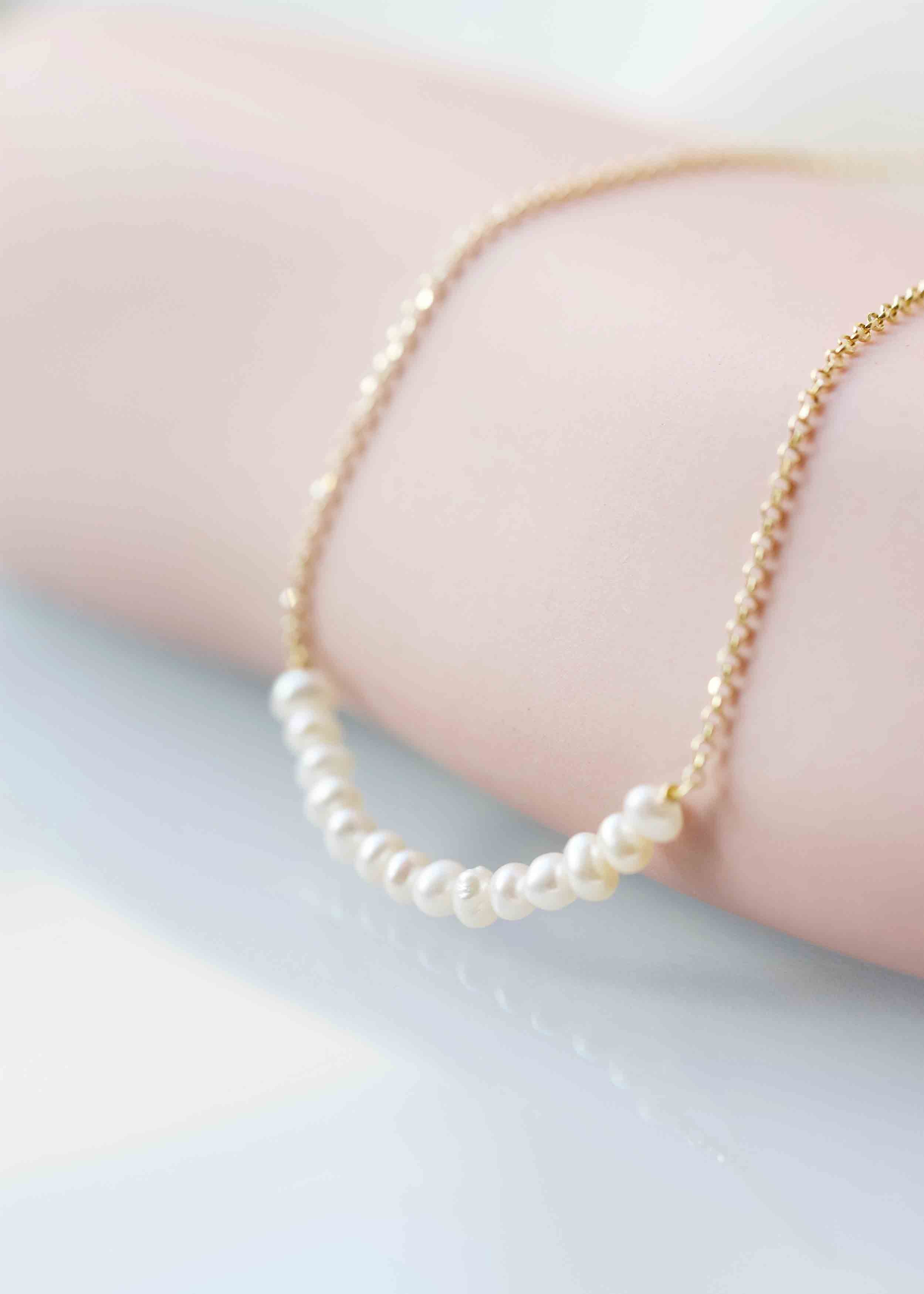 Pearl gold Necklace, bridal necklace, pearl bar necklace, wedding gift bridesmaids