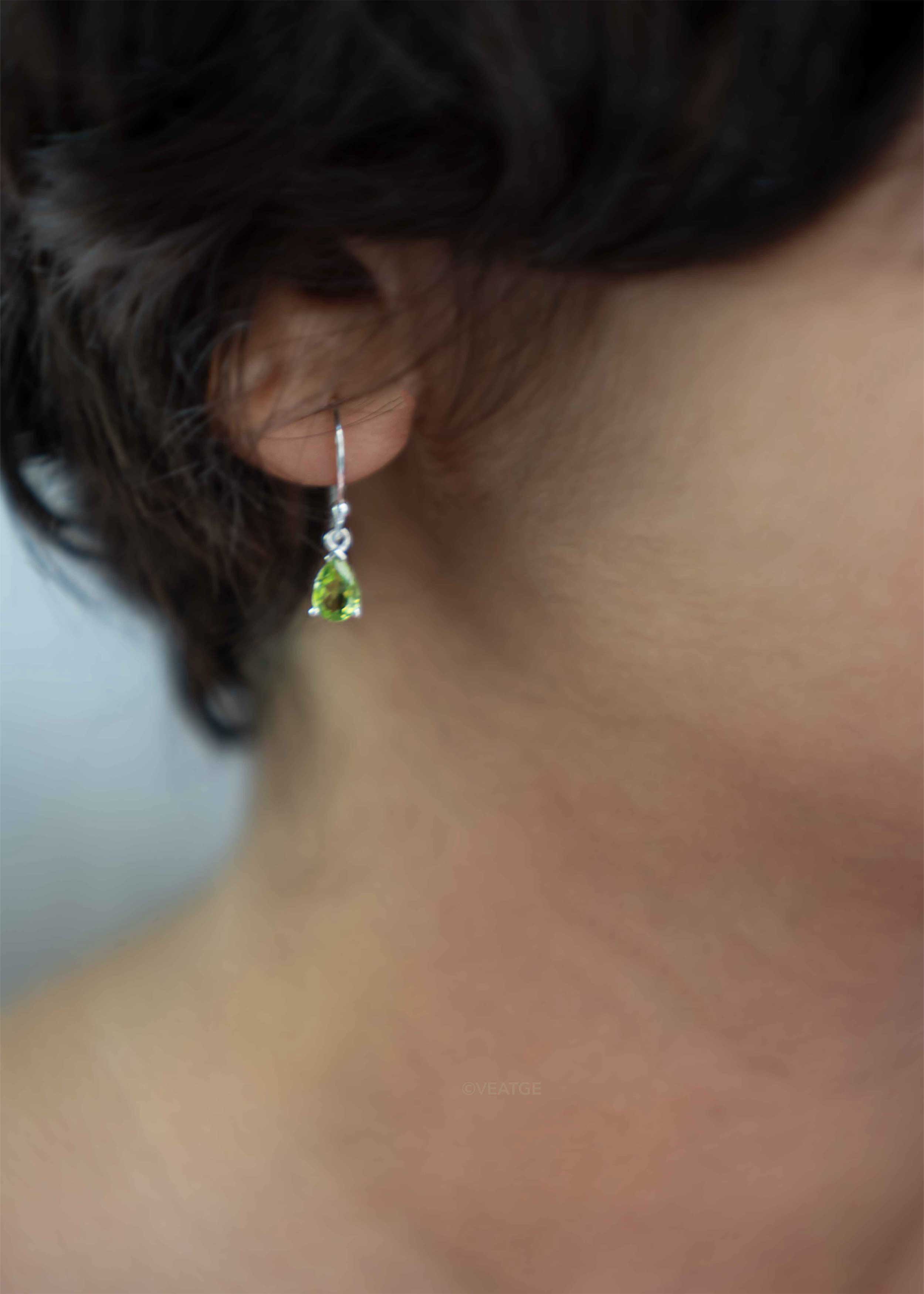 Peridot Sterling Silver Drop Earrings August birthstone genuine girls teen birthday gift