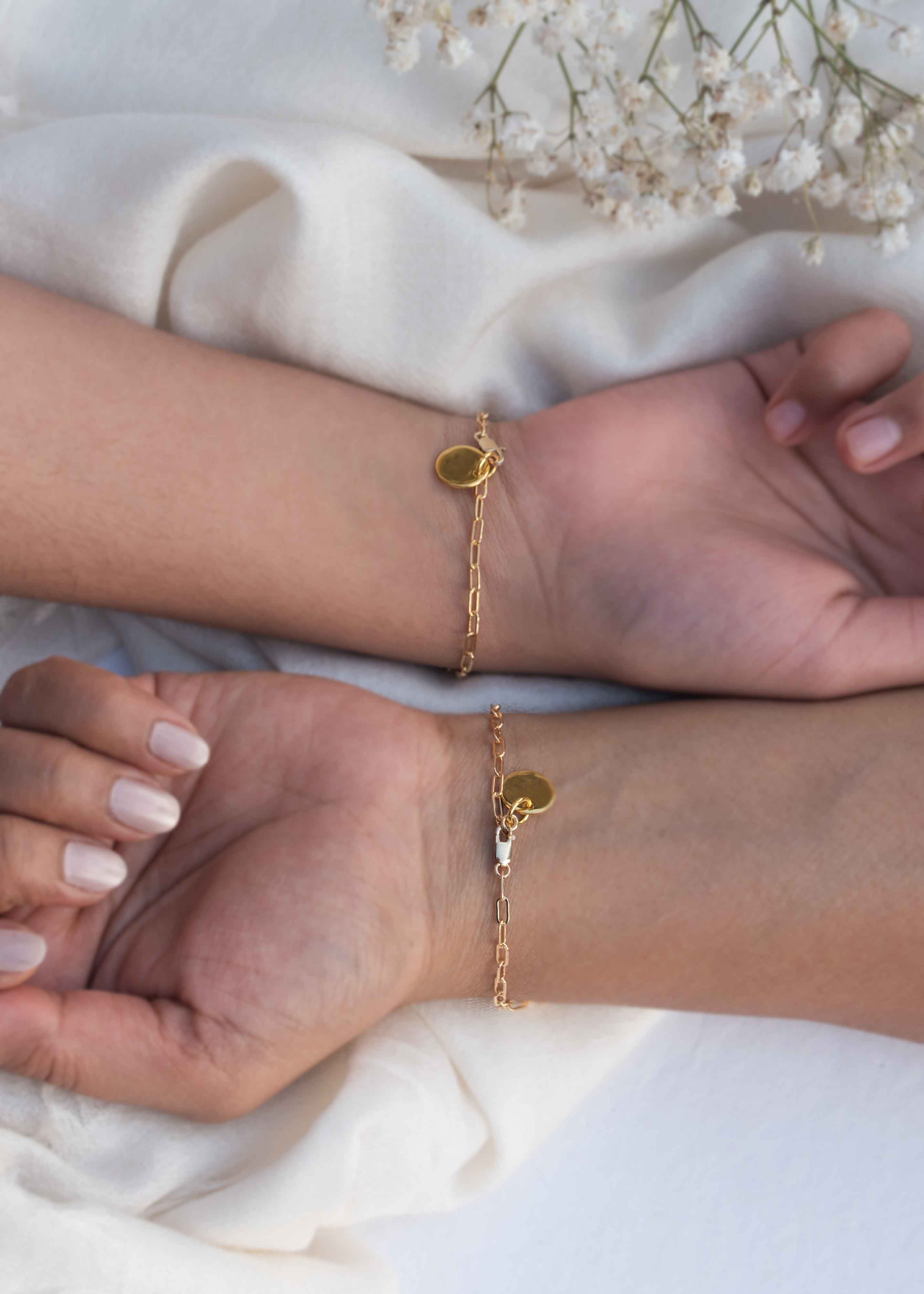 Mother Daughter Personalized Gold Disc Bracelet Set Mommy baby jewelry