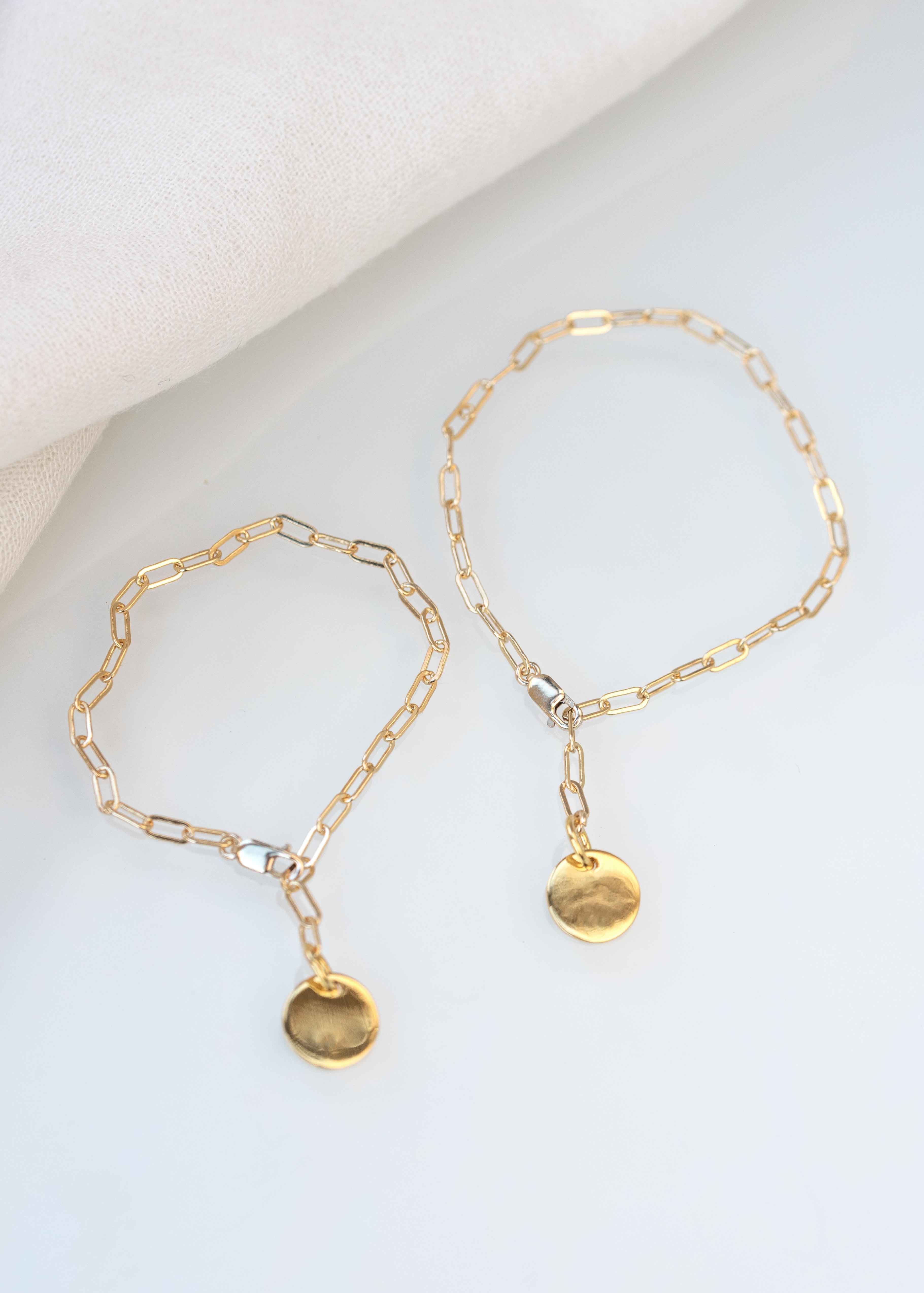 Mother Daughter Personalized Gold Disc Bracelet Set