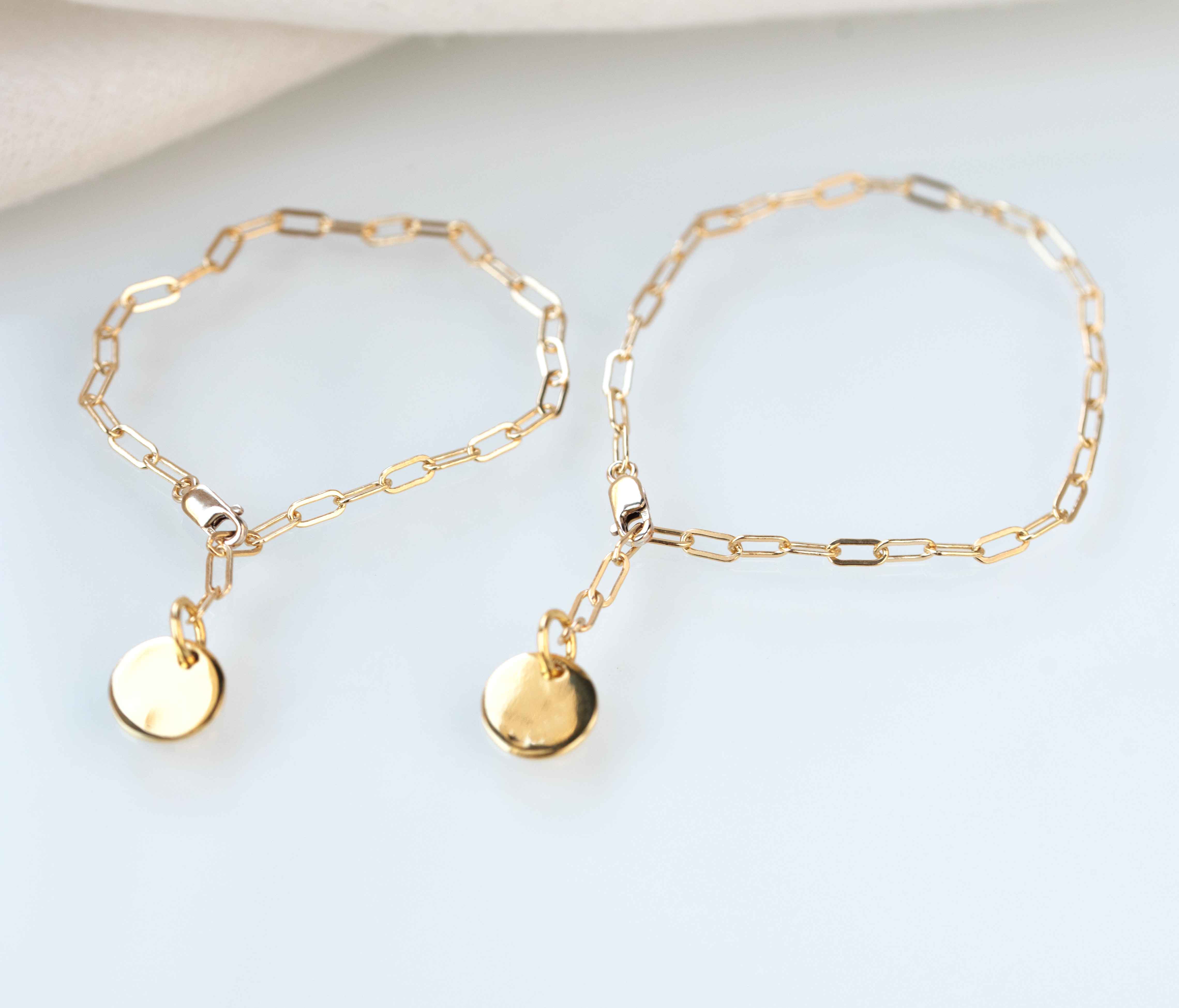Mother Daughter Personalized Gold Disc Bracelet Set Mommy baby jewelry