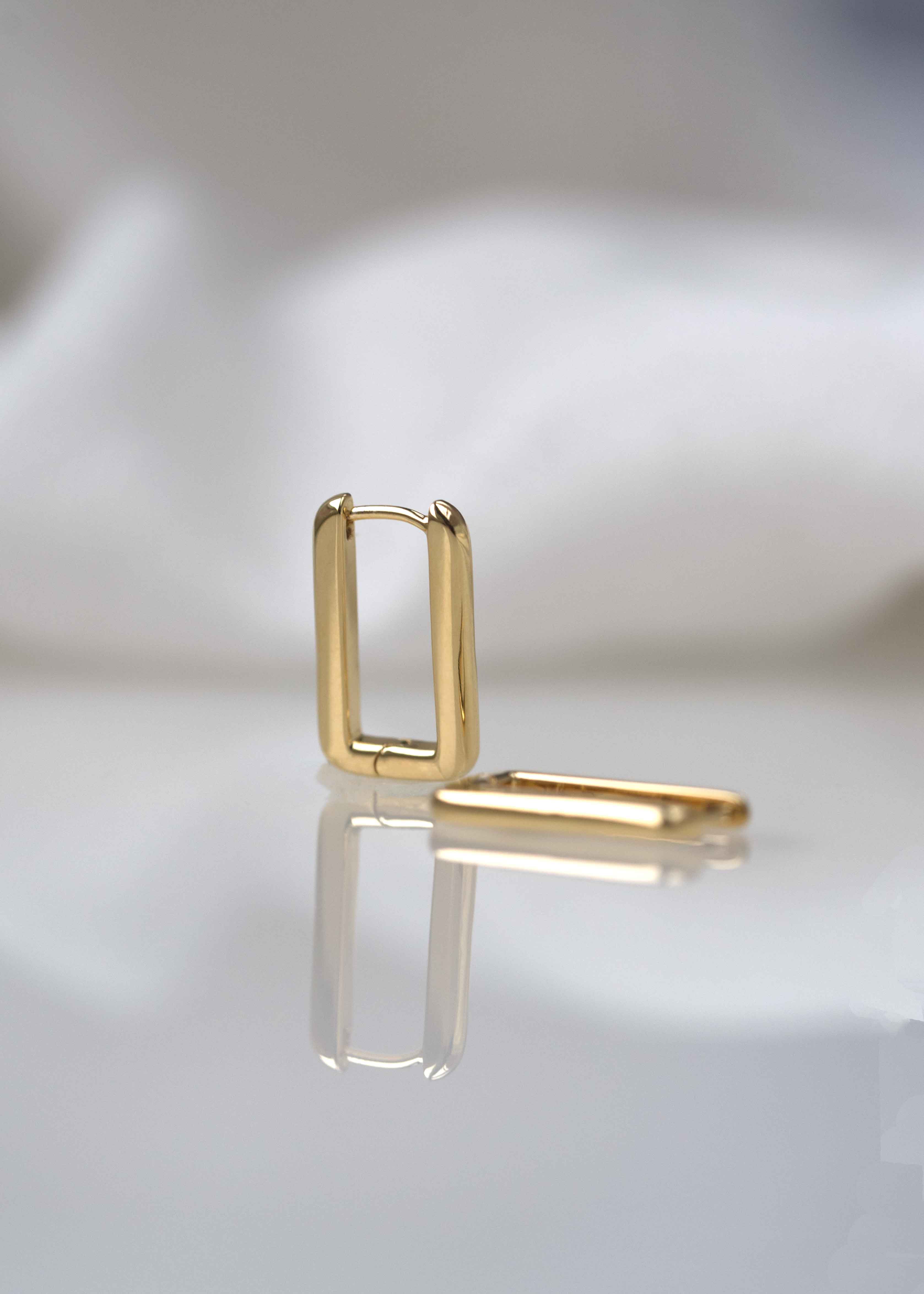 Rectangle Hoops Earrings Thick Bold Minimalist Geometric  Huggies Gold Plated