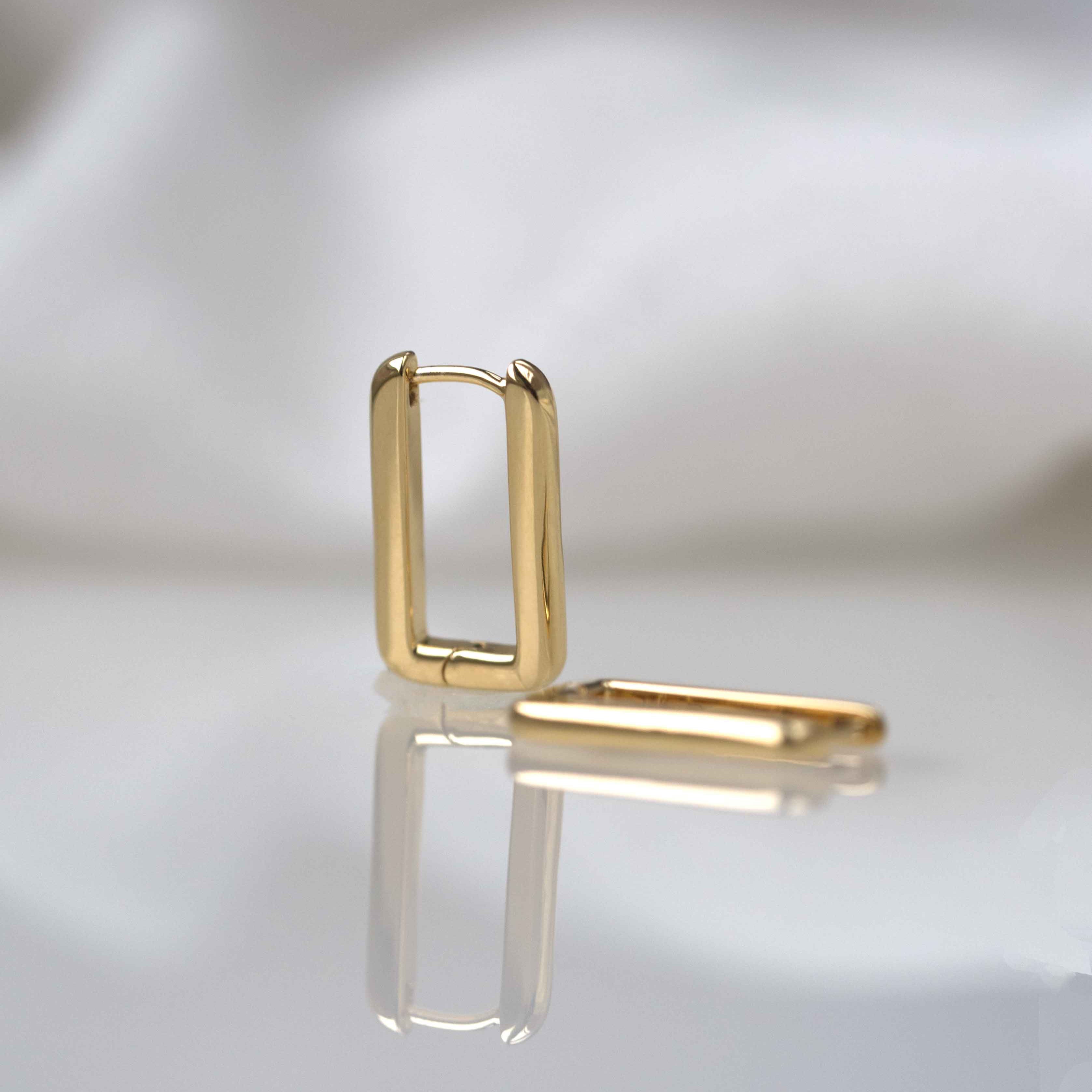 Rectangle Hoops Earrings Thick Bold Minimalist Geometric Huggies Gold Plated