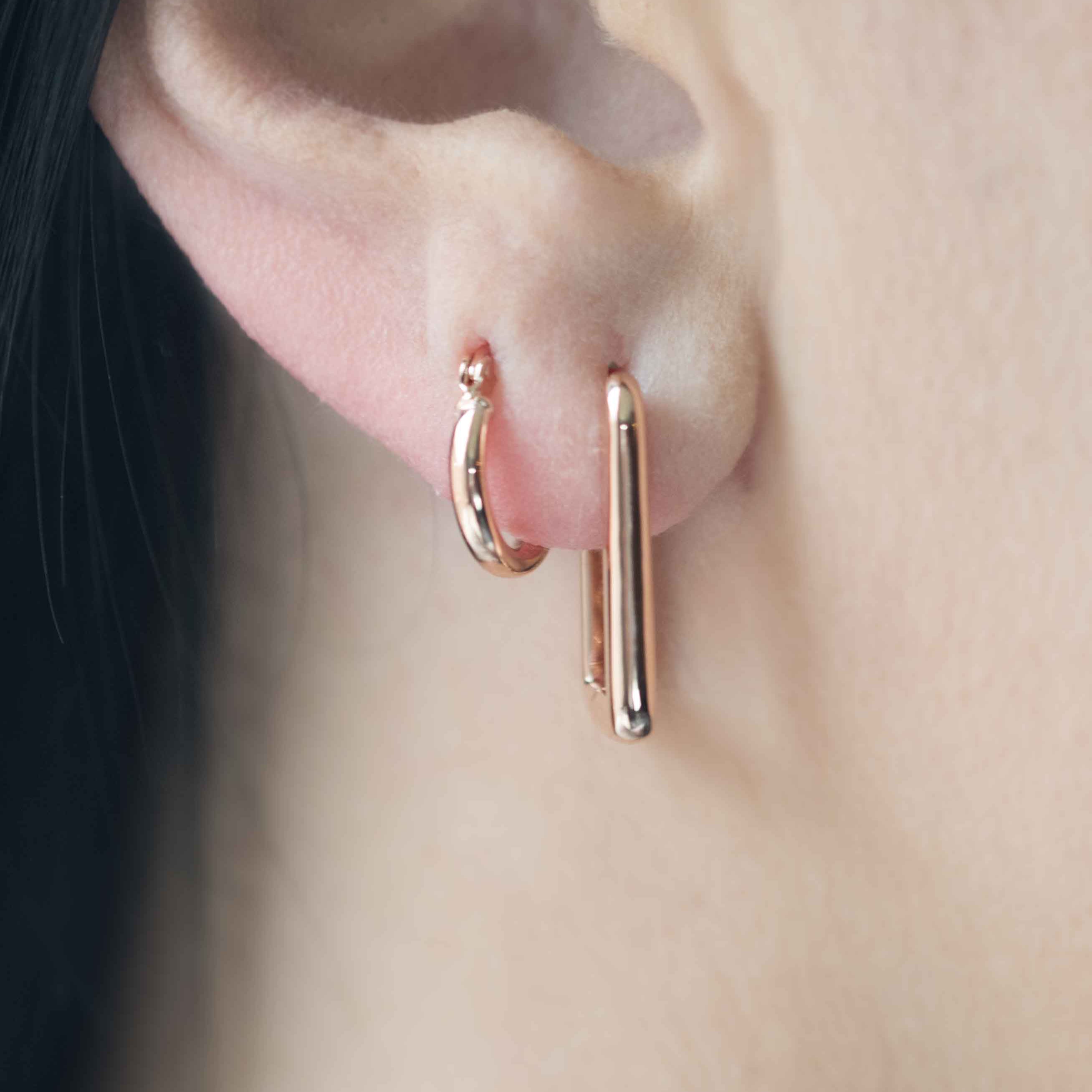 Rectangle Hoops Earrings Thick Bold Minimalist Geometric Huggies Gold Plated