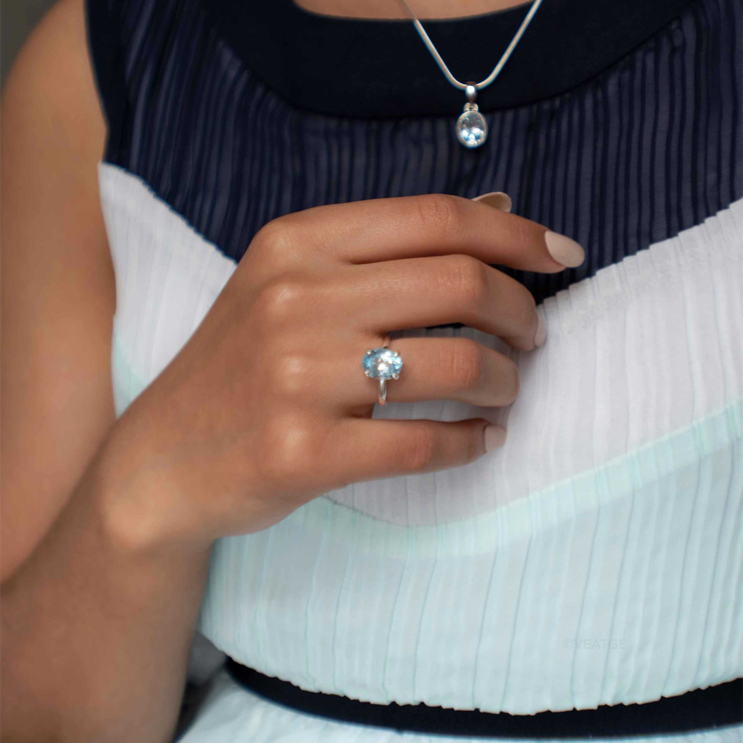 Genuine Blue Topaz Engagement Promise Proposal Ring Sterling Silver Gifts for Women December Birthstone