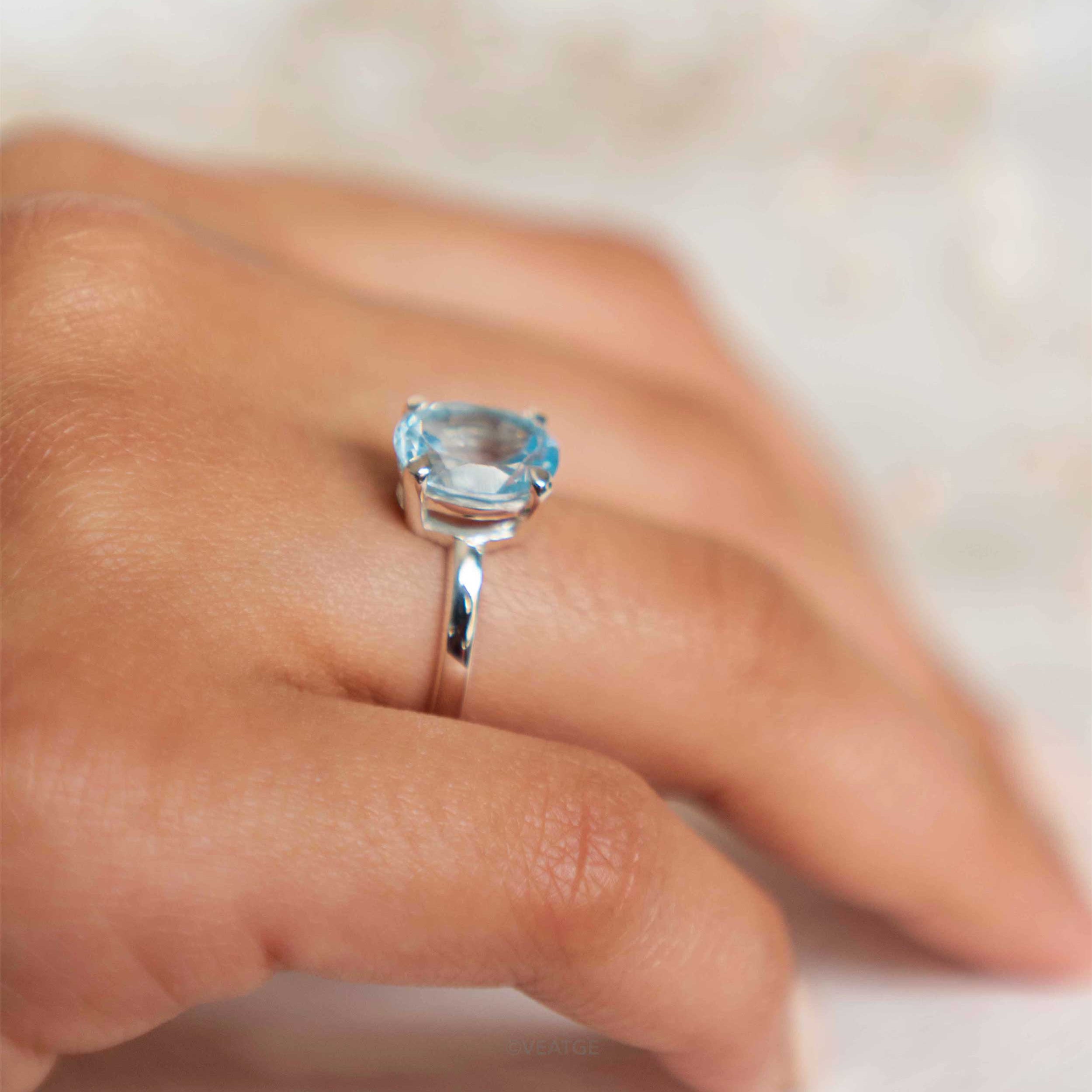 Genuine Blue Topaz Engagement Promise Proposal Ring Sterling Silver Gifts for Women December Birthstone
