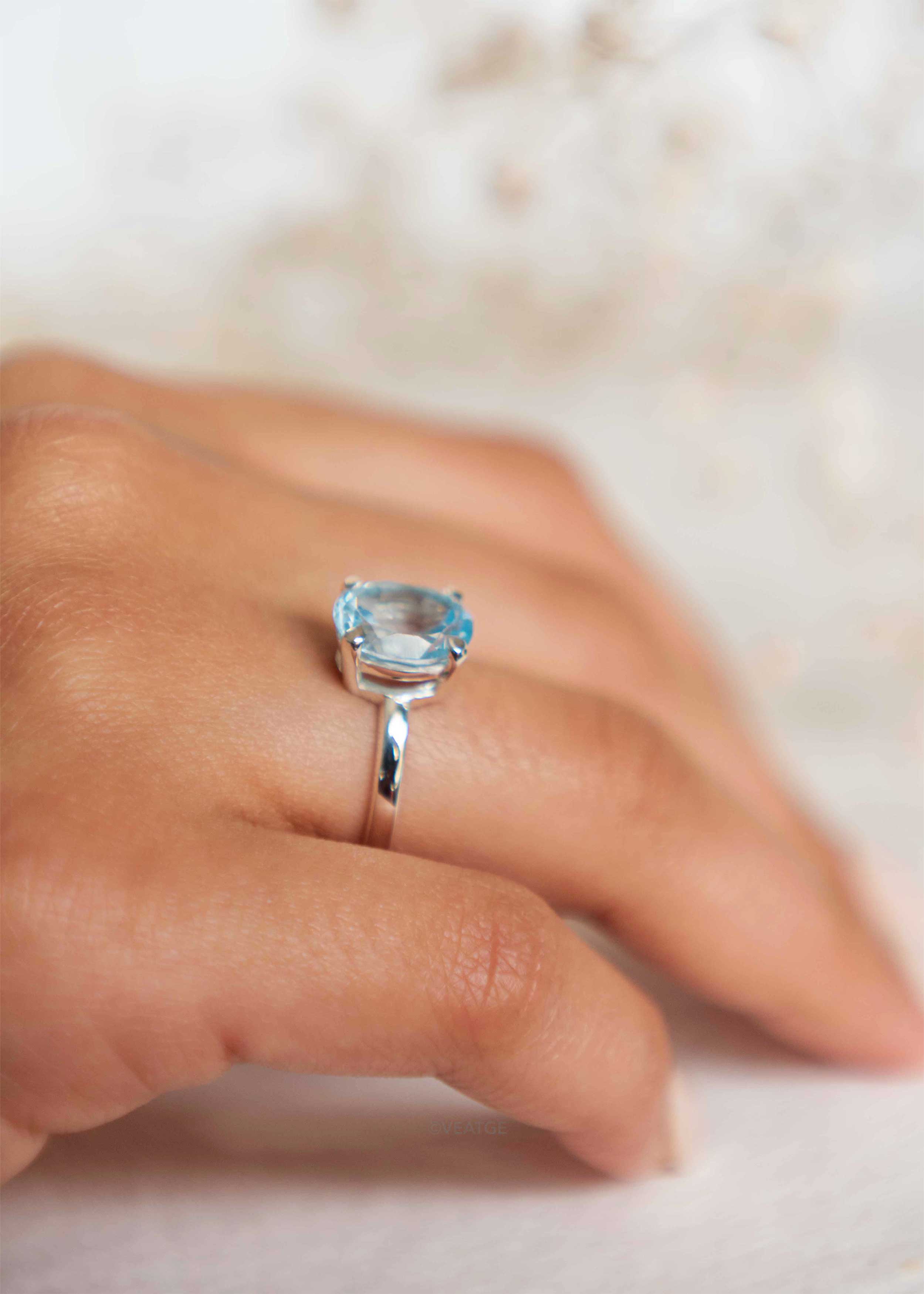 Genuine Blue Topaz Engagement Promise Proposal Ring Sterling Silver Gifts for Women December Birthstone