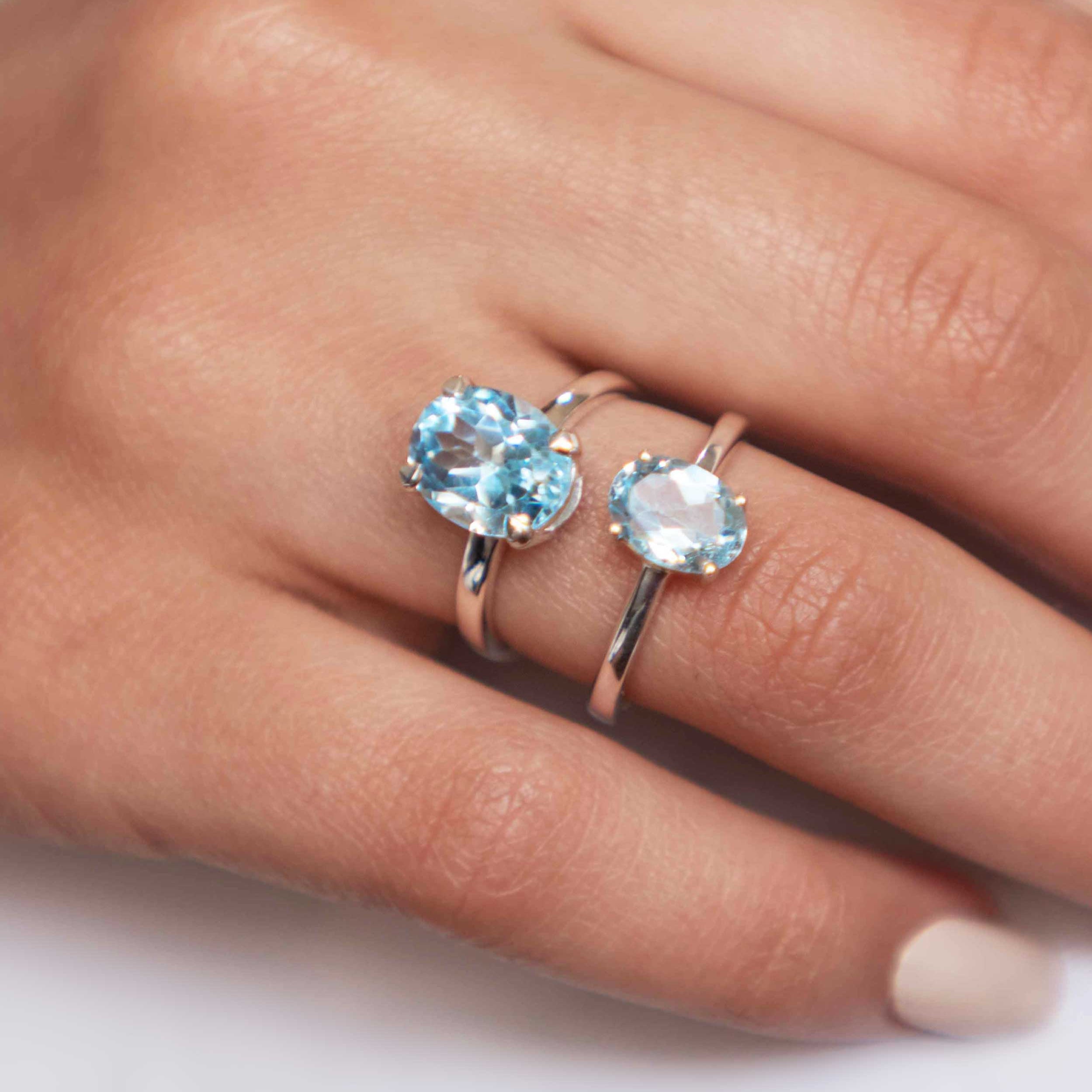 Genuine Blue Topaz Engagement Promise Proposal Ring Sterling Silver Gifts for Women December Birthstone